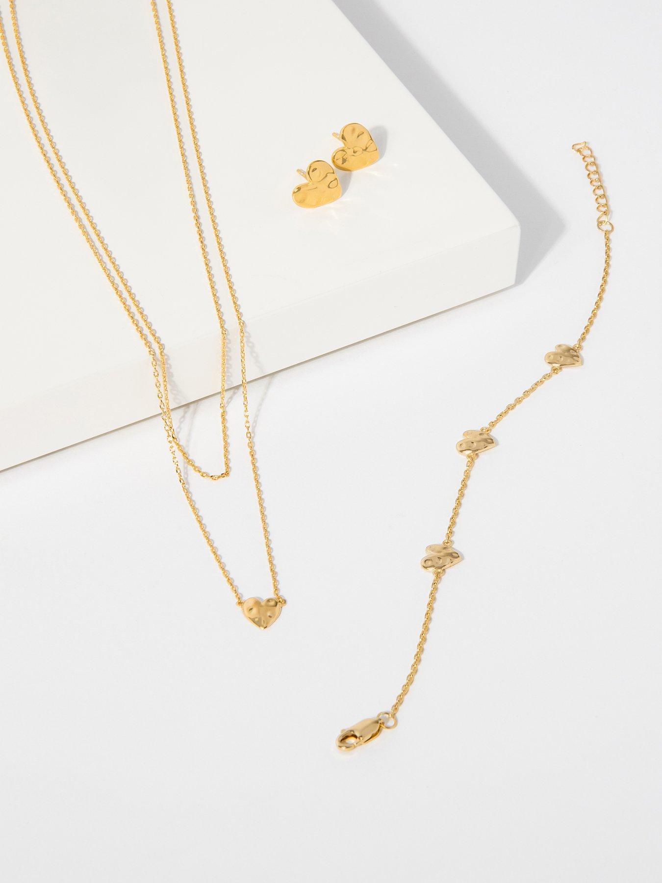Image 6 of 6 of The Edit HS The Edit HEARTS 18ct Yellow Gold Plated Sterling Silver Triple Hammered Heart Station Bracelet