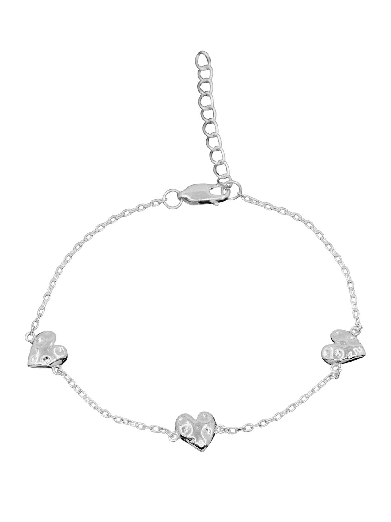 The Edit Hs Hearts Sterling Triple Hammered Heart Station Bracelet - Silver