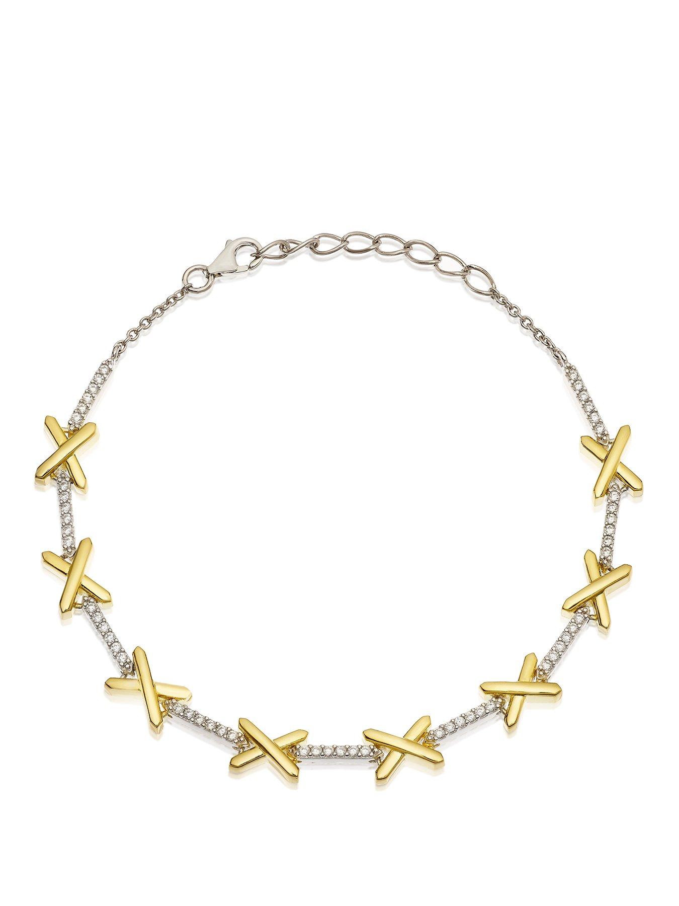 H. Samuel Sterling Silver & Yellow Gold Plated Cross Cubic Zirconia Bracelet