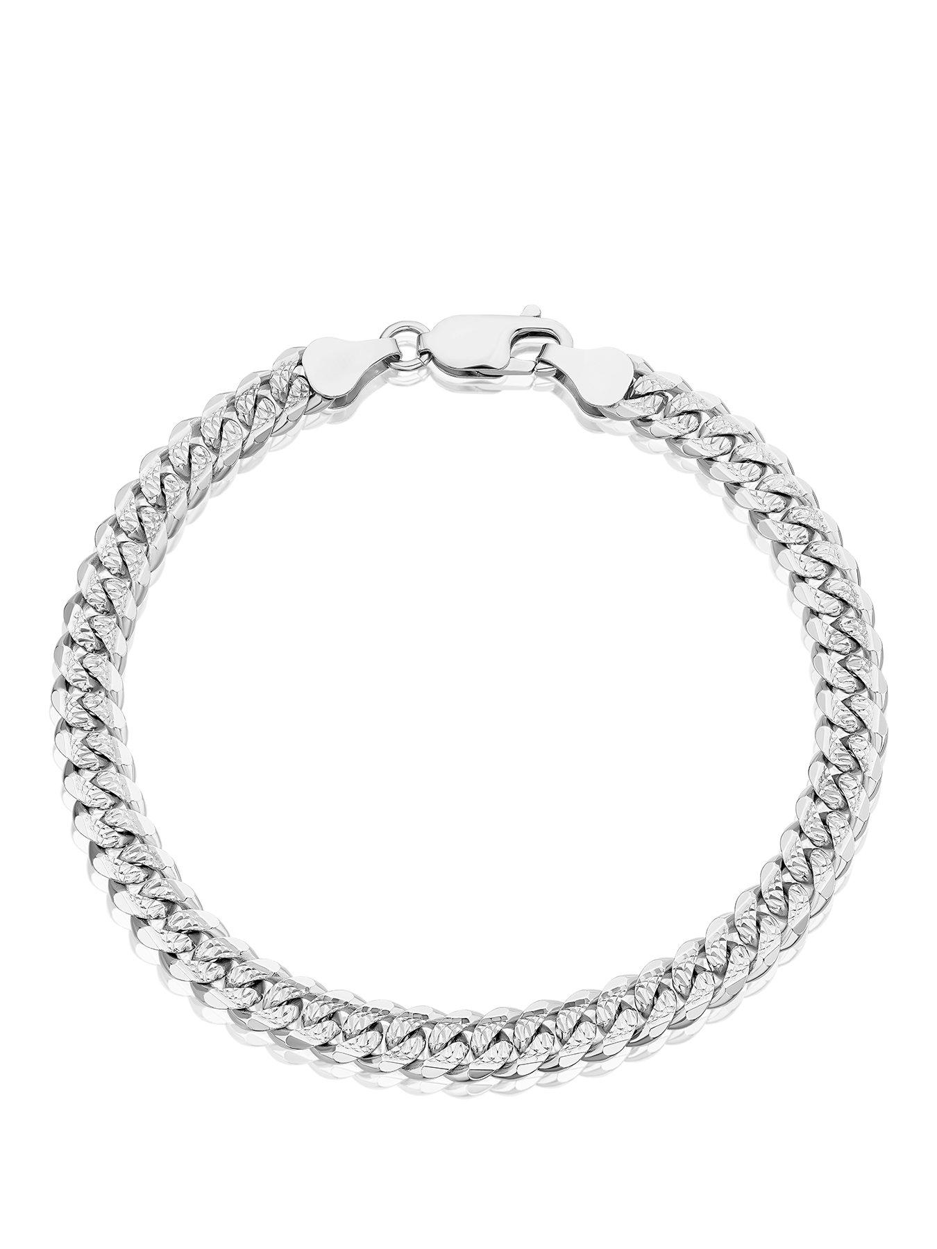 Ernest Jones Sterling 8" Diamond Cut Textured Curb Chain Bracelet