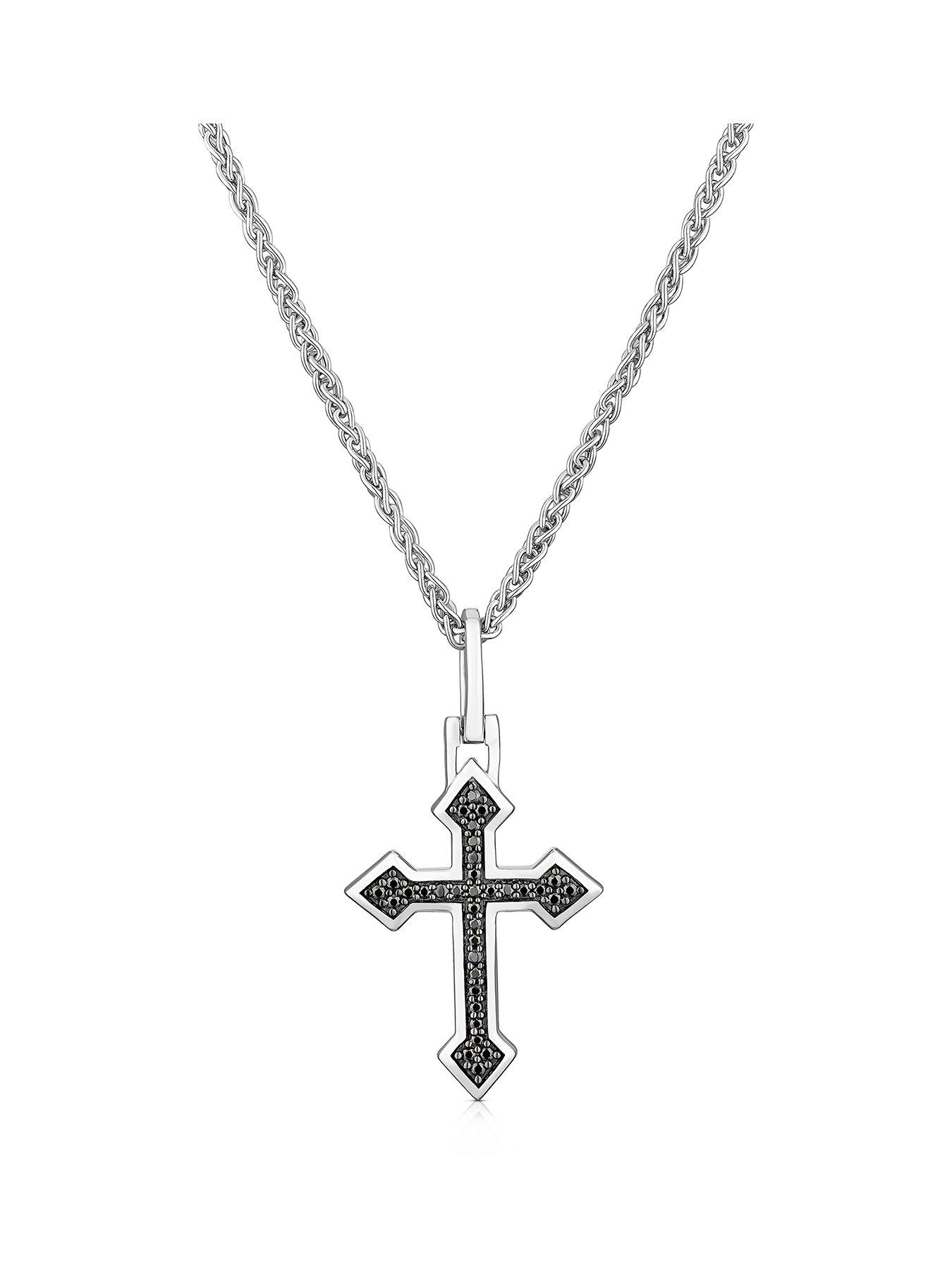 H. Samuel Sterling Silver Men's Black Cubic Zirconia Cross Pendant Necklace