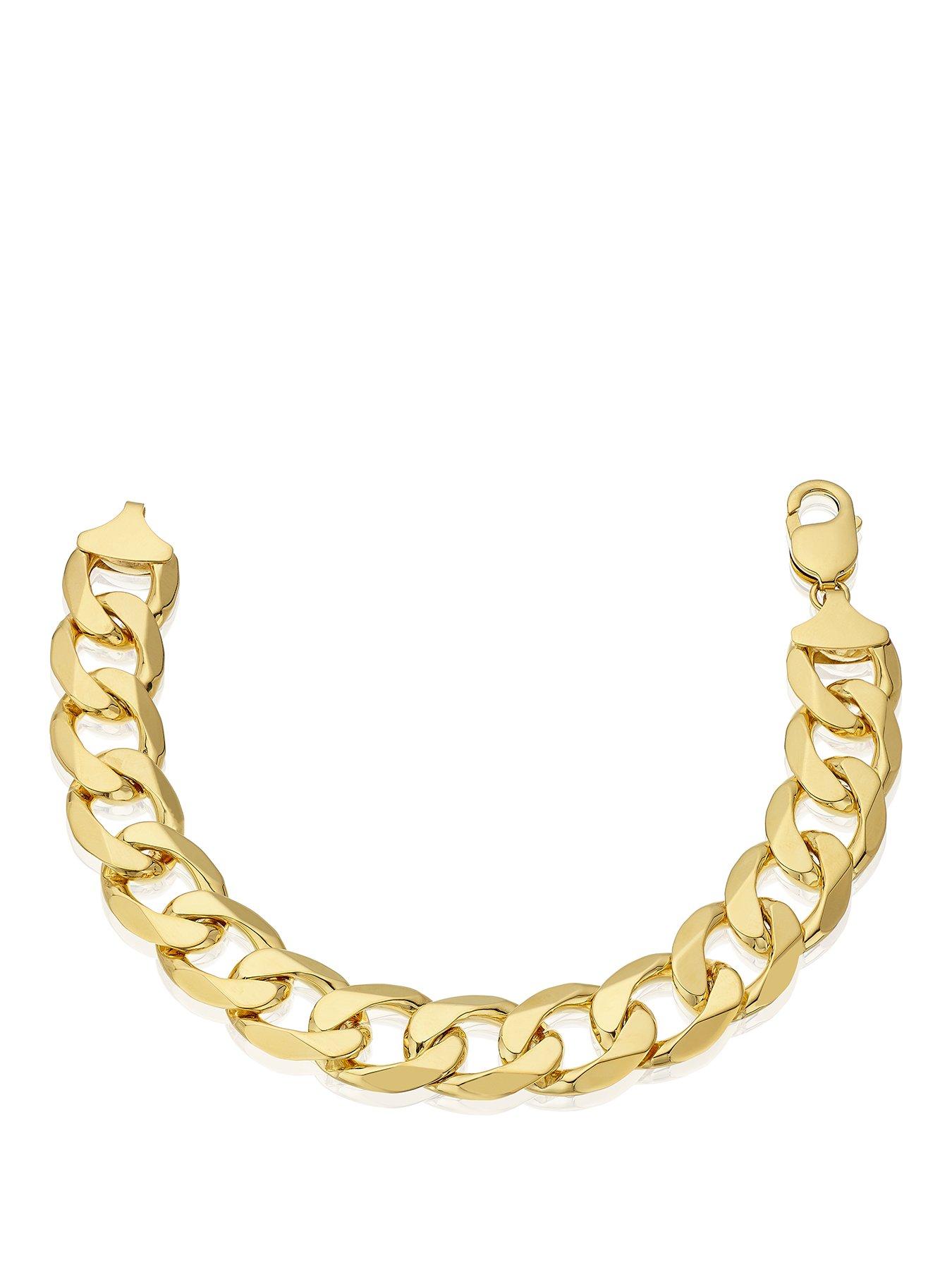Ernest Jones 9Ct Men's 9" Solid Curb Chain Bracelet - Gold