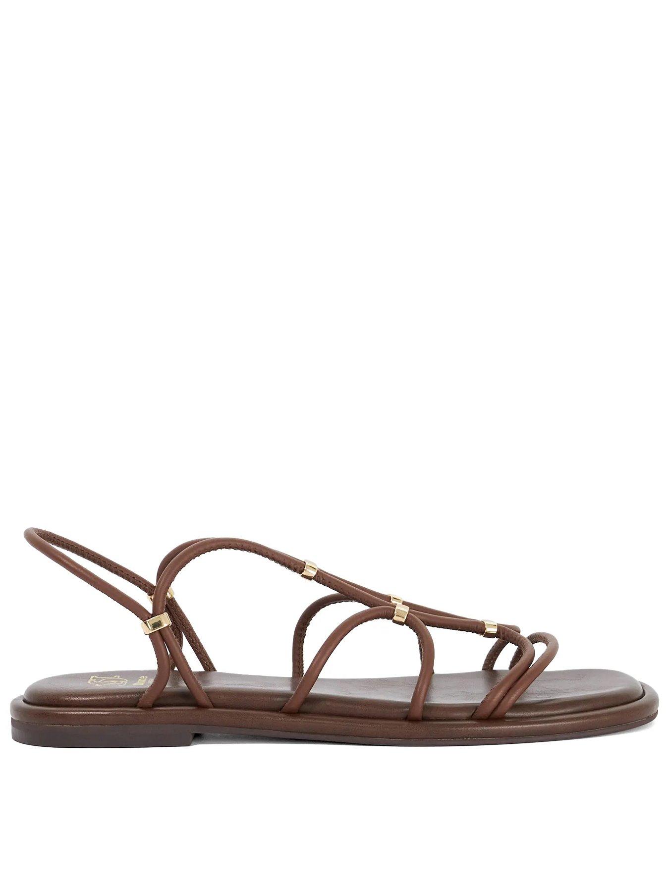 Dune London Leola Flat Leather Strappy Sandals - Brown