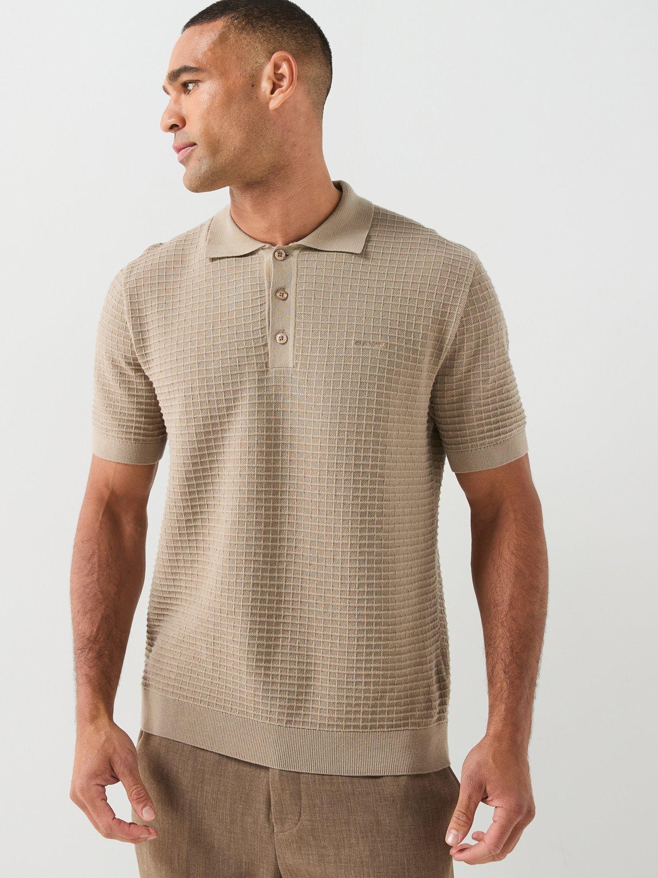 GANT Cotton Texture Polo Shirt, Beige, Size Xl, Men