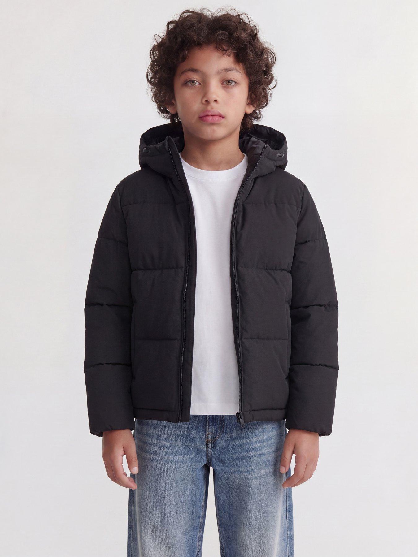 Jack & Jones Junior Boys Galaxy Padded Hooded Puffer Coat, Black, Size Age: 16 Years