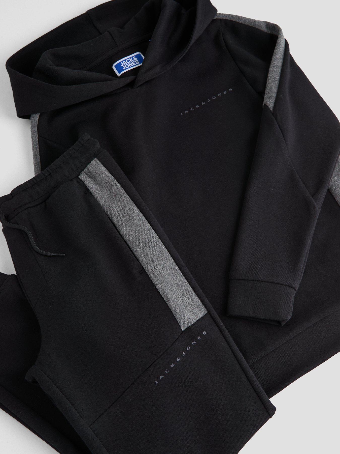 Image 4 of 4 of Jack & Jones Junior Boys Fusion Bolt Contrast Panel Hoody &amp; Jogger Set - Black