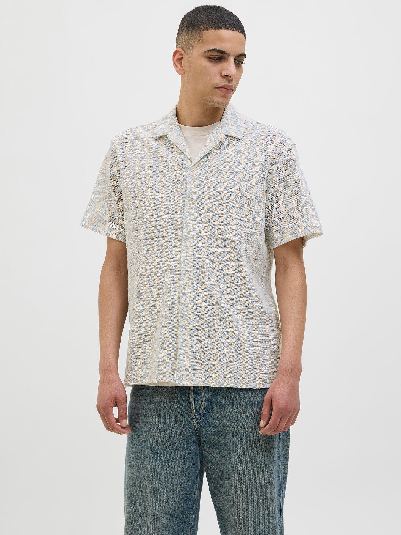Jack & Jones Summer Luke Texture Resort Shirt, Light Blue, Size S, Men
