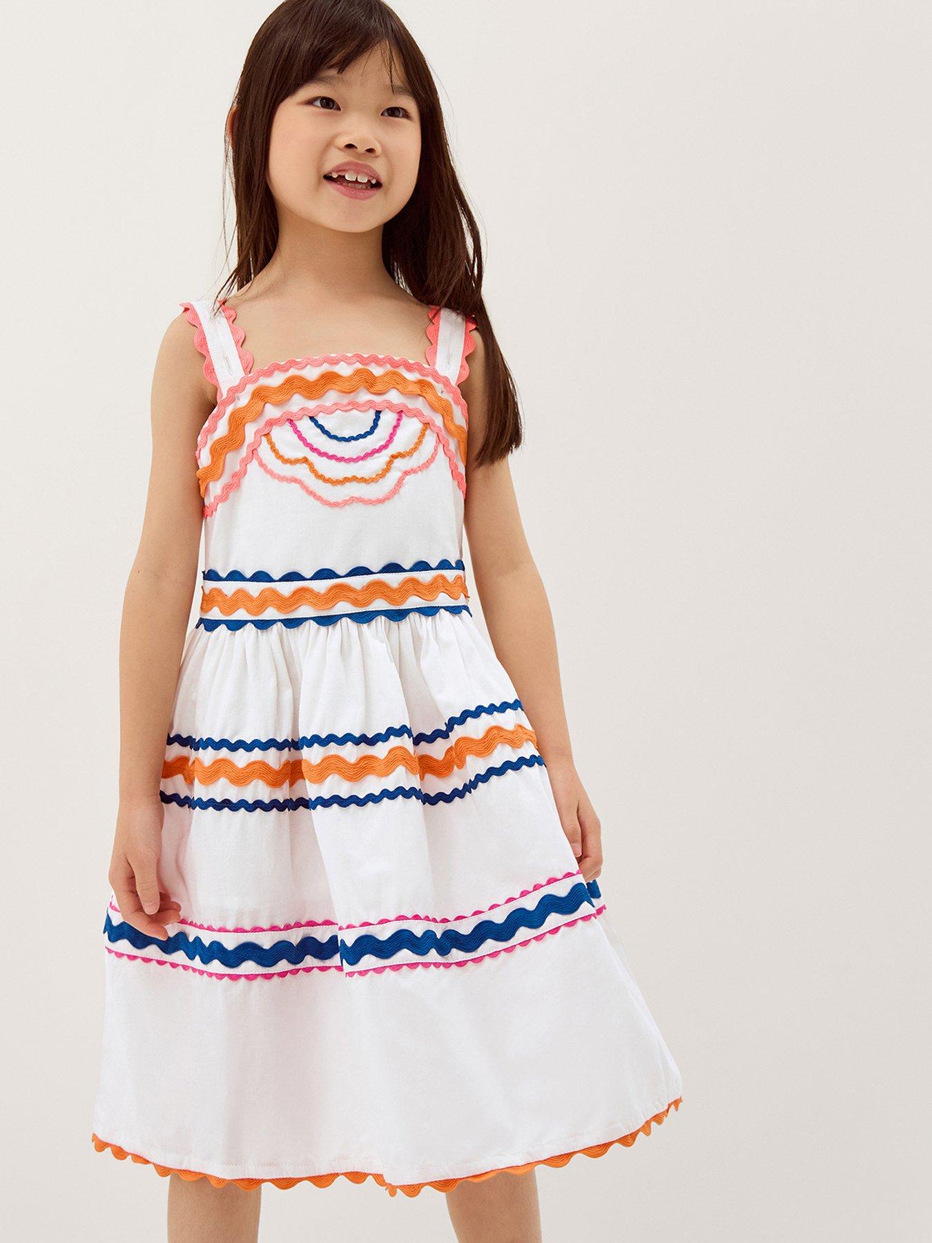 Monsoon Girls White Pop Jumbo Ric Dress - White