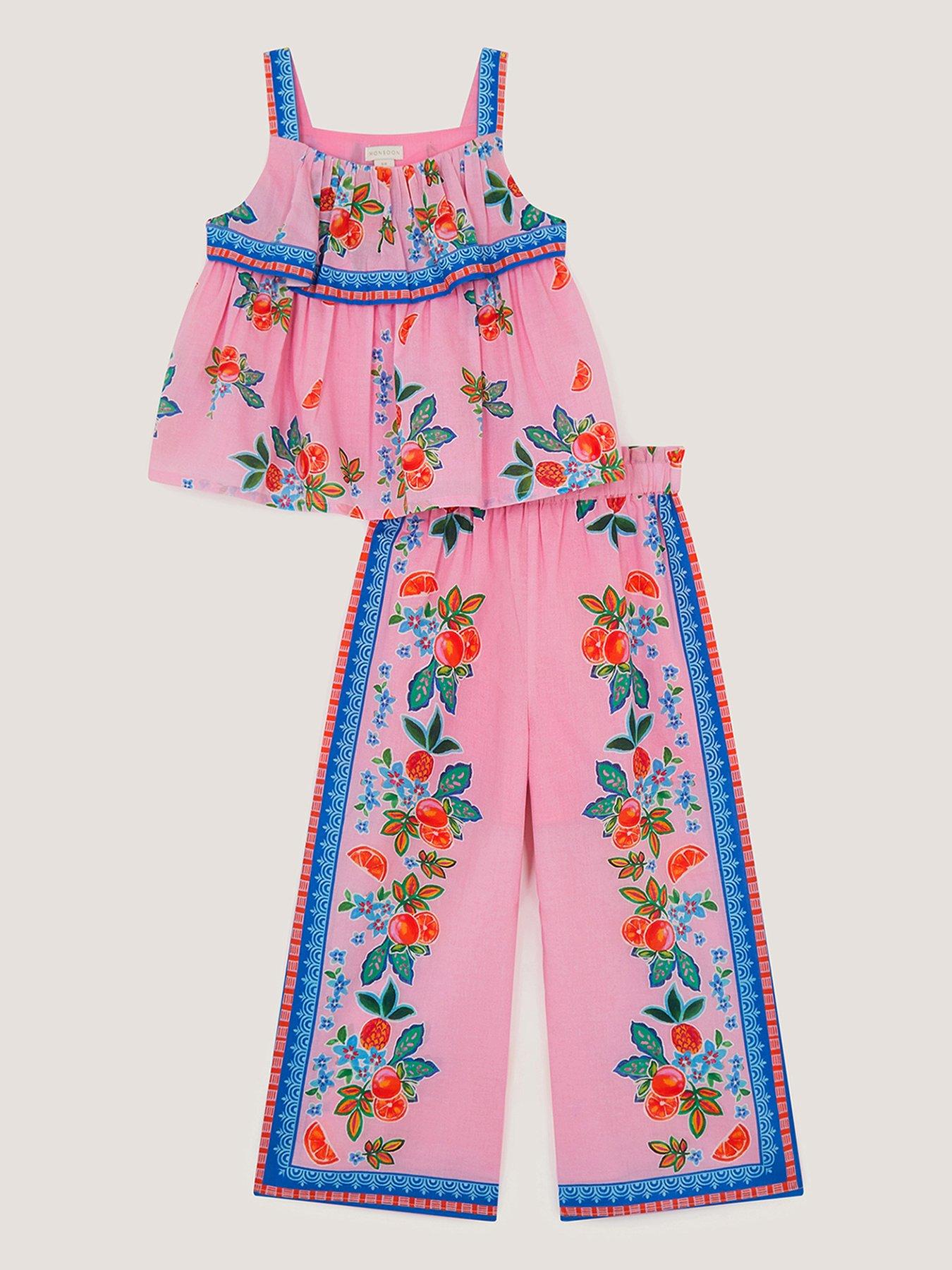 Monsoon Girls Oriana Scarf Top & Trouser Set - Pink