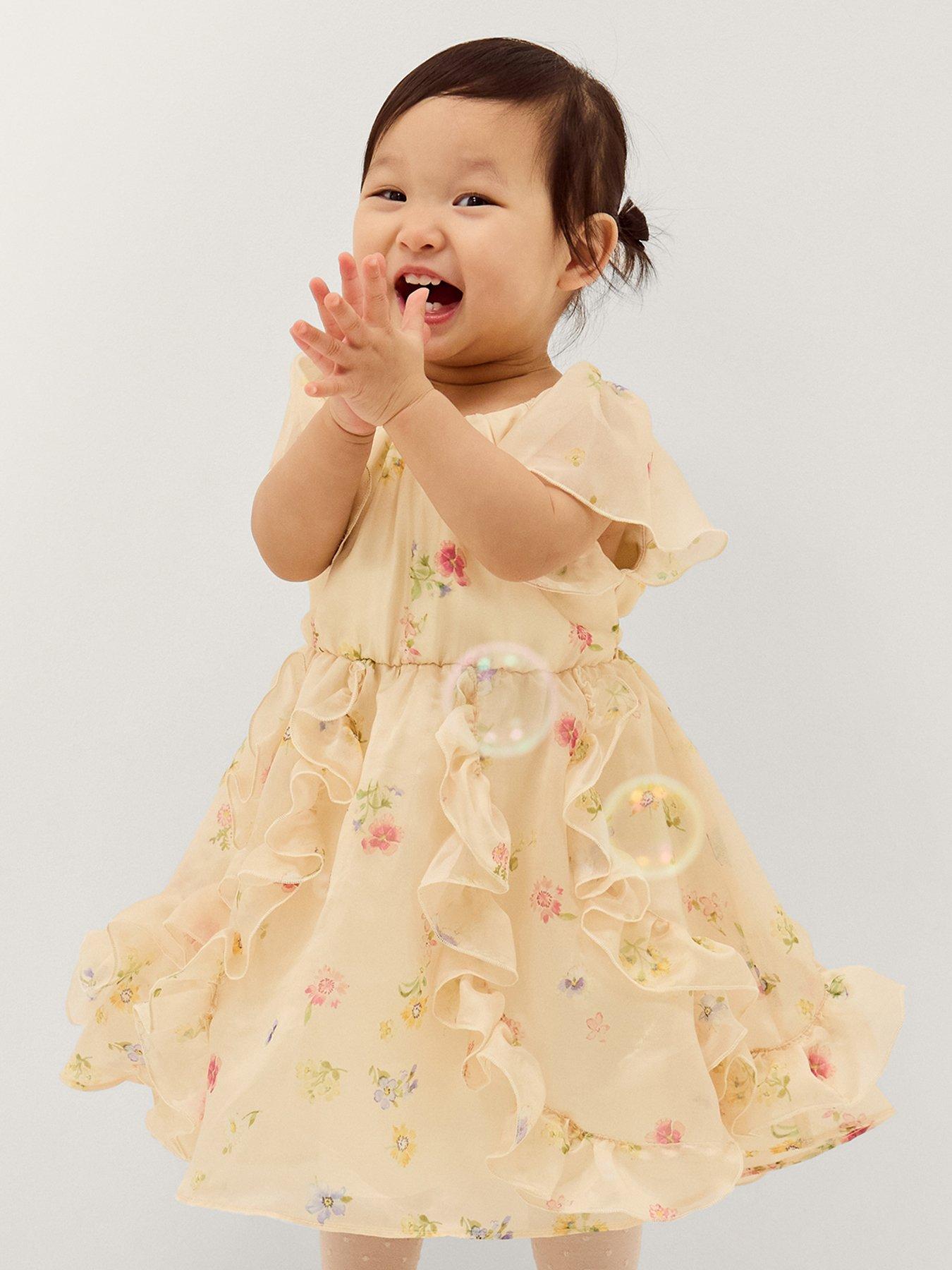 Monsoon Baby Girls Ditsy Frill Dress - Light Yellow