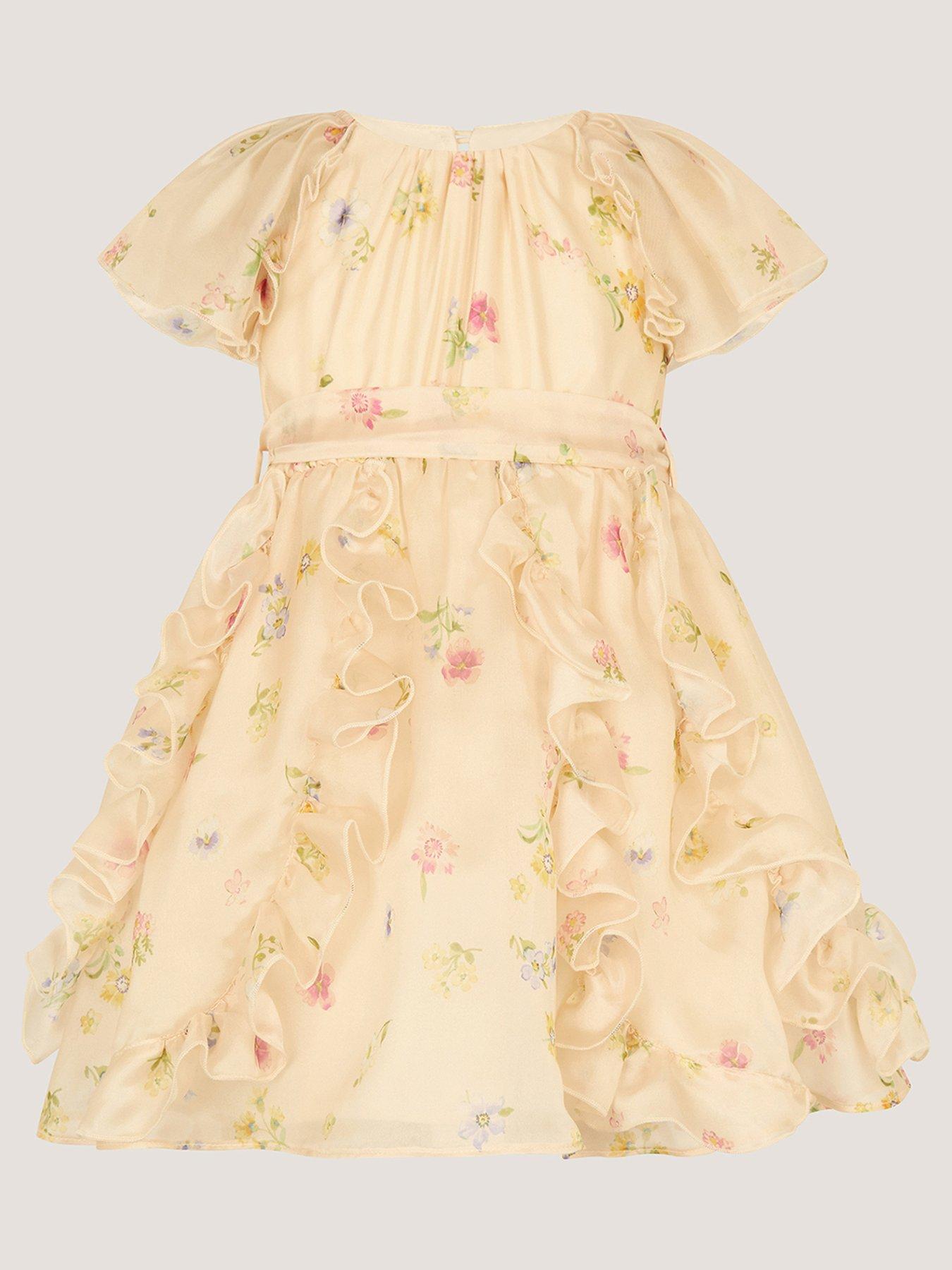 Image 2 of 4 of Monsoon Baby Girls Ditsy Frill Dress - Light Yellow
