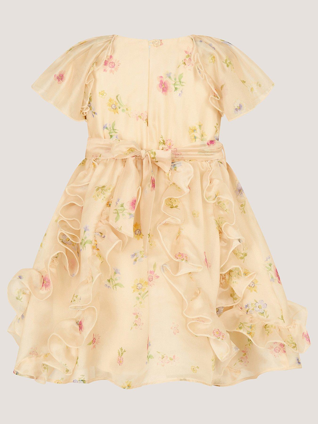 Image 3 of 4 of Monsoon Baby Girls Ditsy Frill Dress - Light Yellow