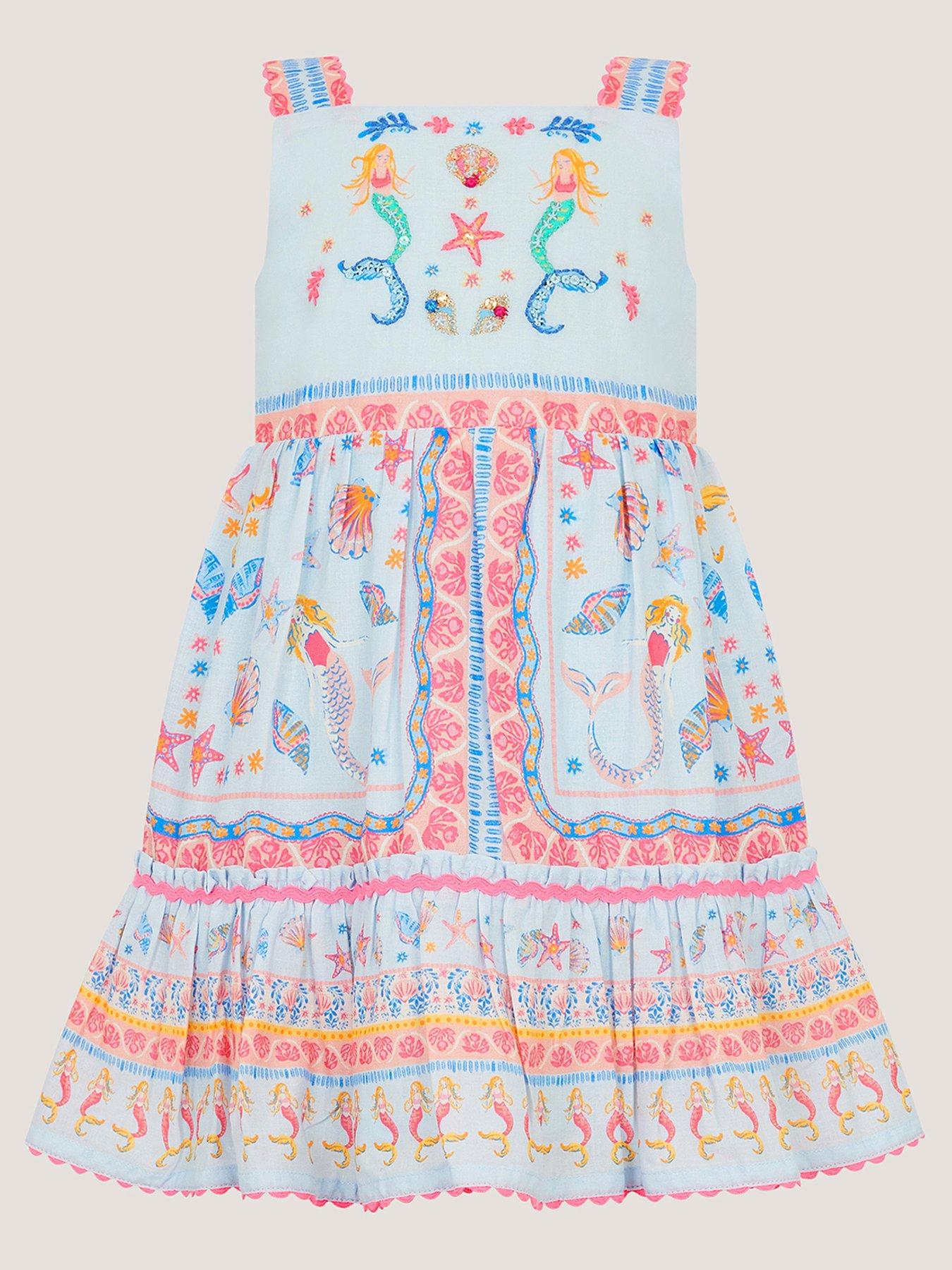 Image 1 of 3 of Monsoon Baby Girls Mermaid Dress - Blue