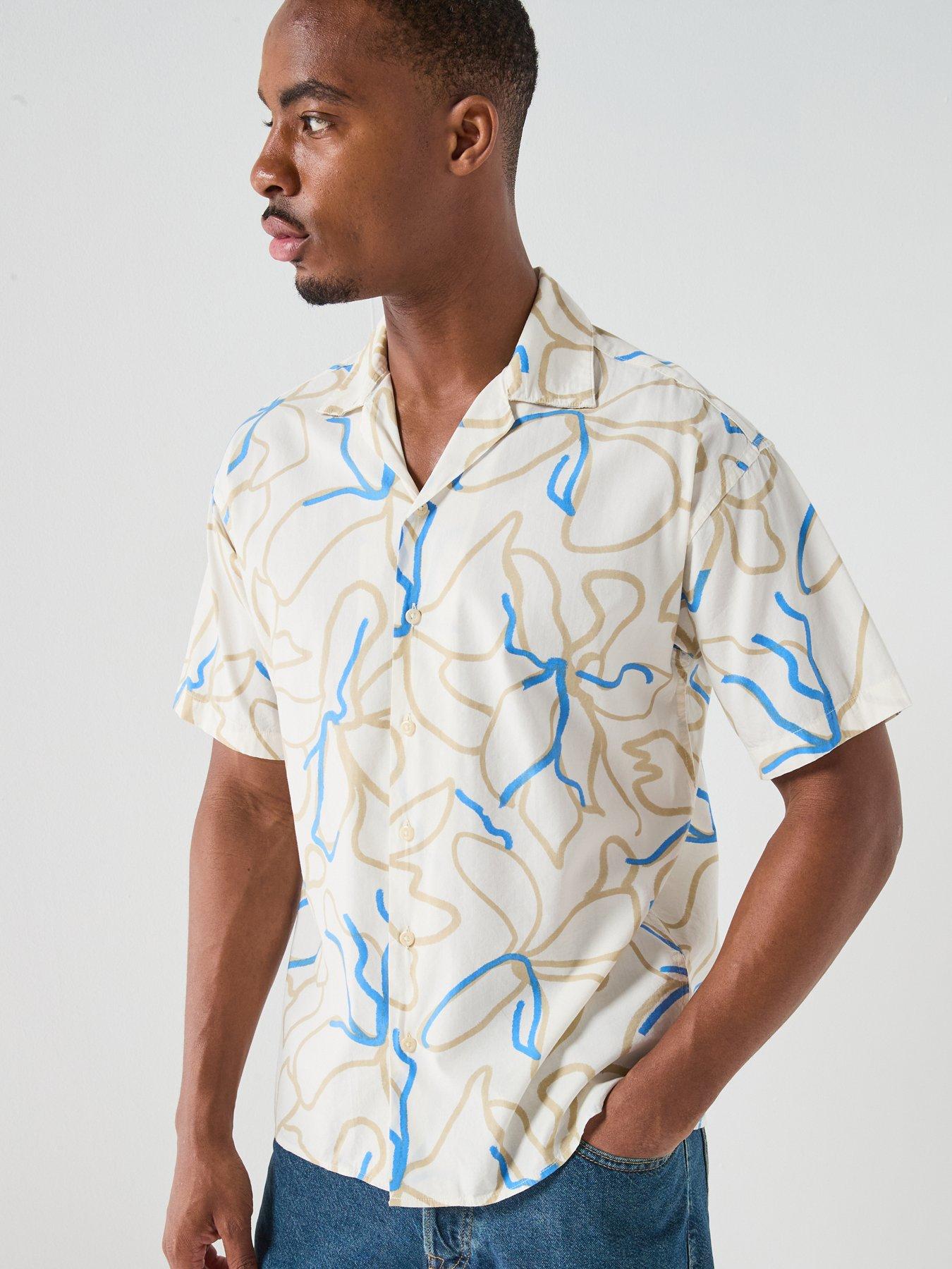 Jack & Jones Premium Drew Print Resort Shirt, Cream, Size Xl, Men