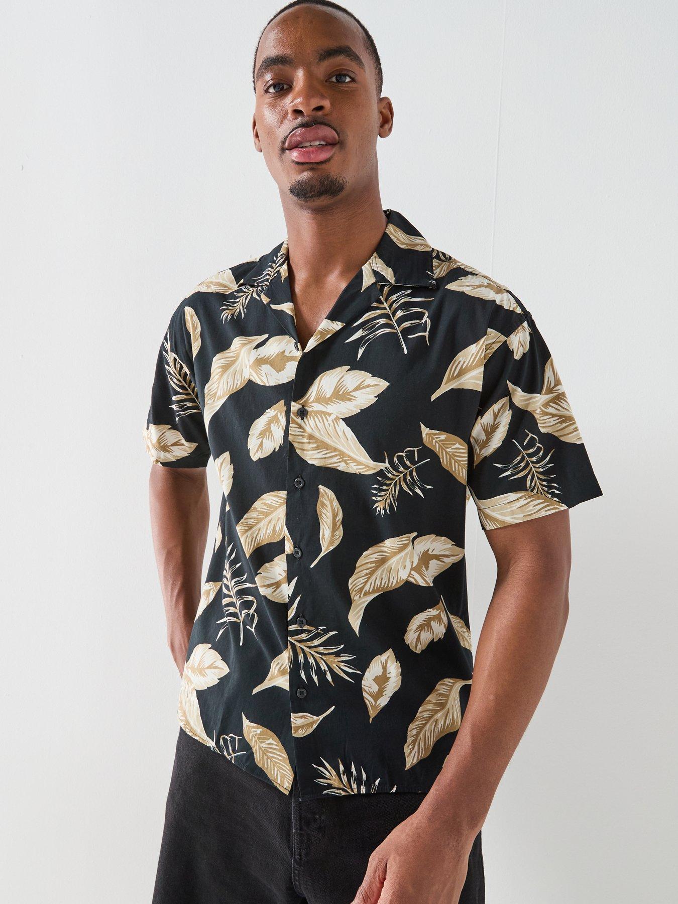 Jack & Jones Premium Drew Print Resort Shirt, Black, Size Xl, Men