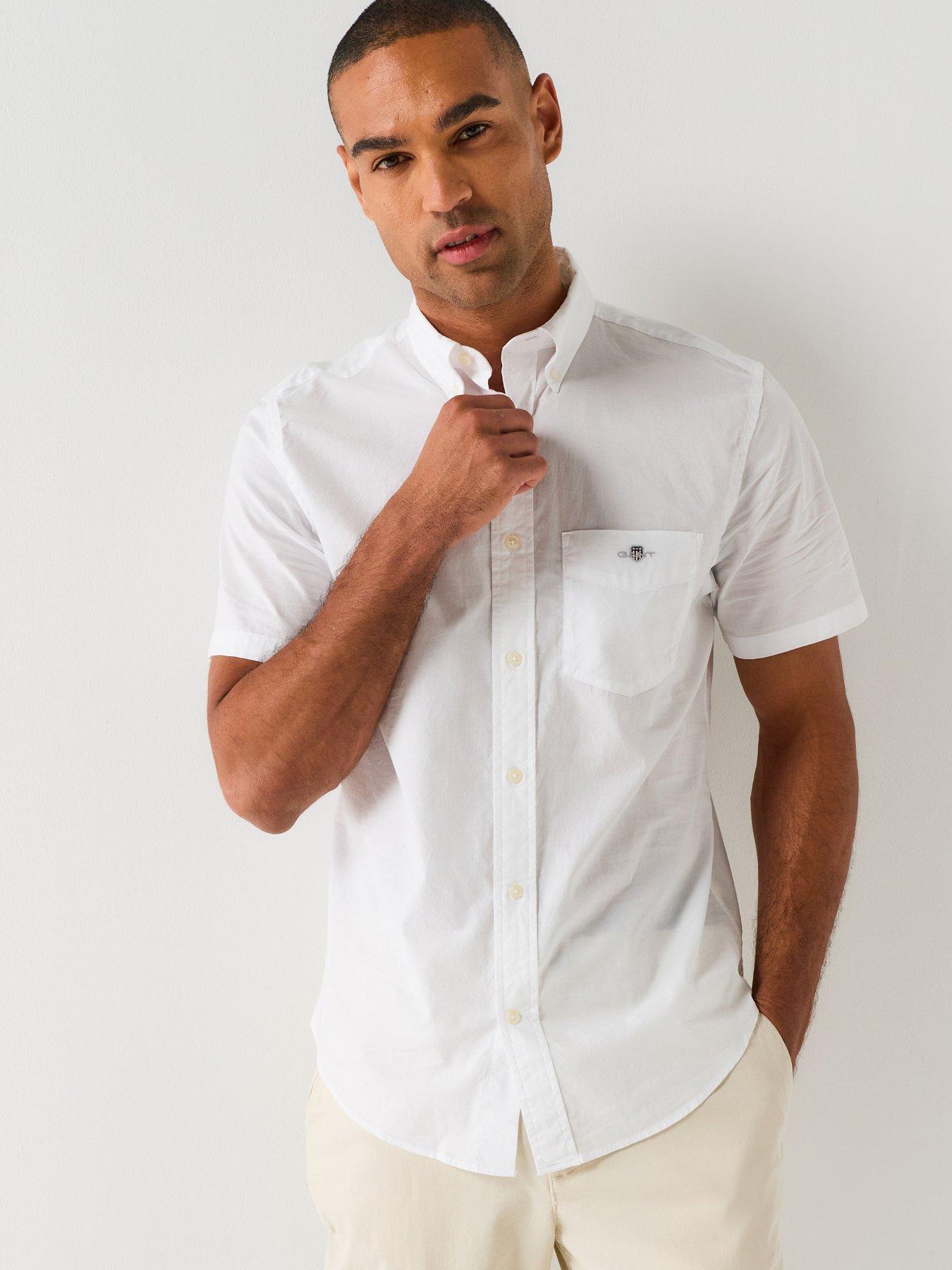 GANT Regular Fit Classic Poplin Short Sleeve Shirt - White