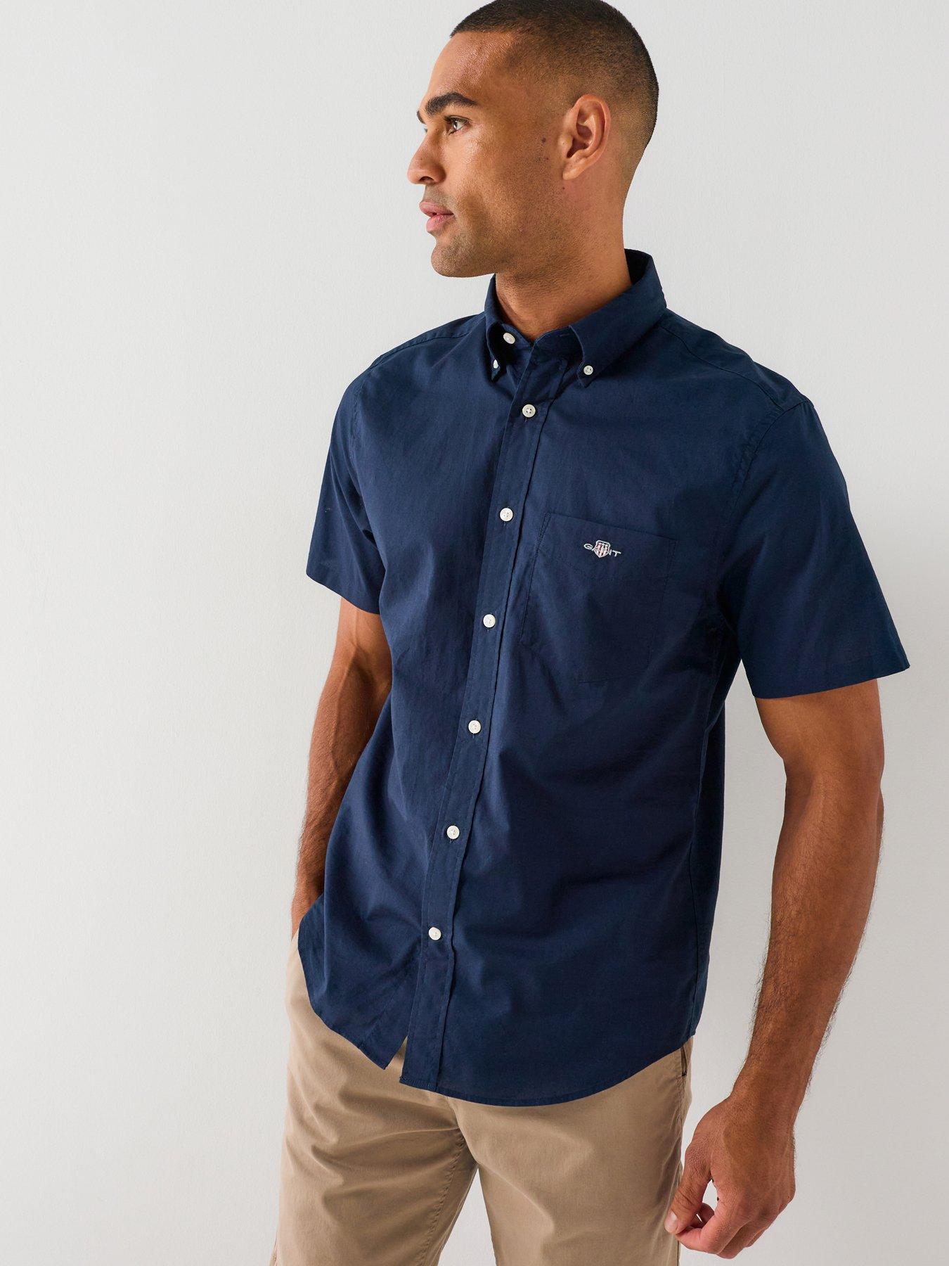 GANT Regular Fit Classic Poplin Short Sleeve Shirt - Navy
