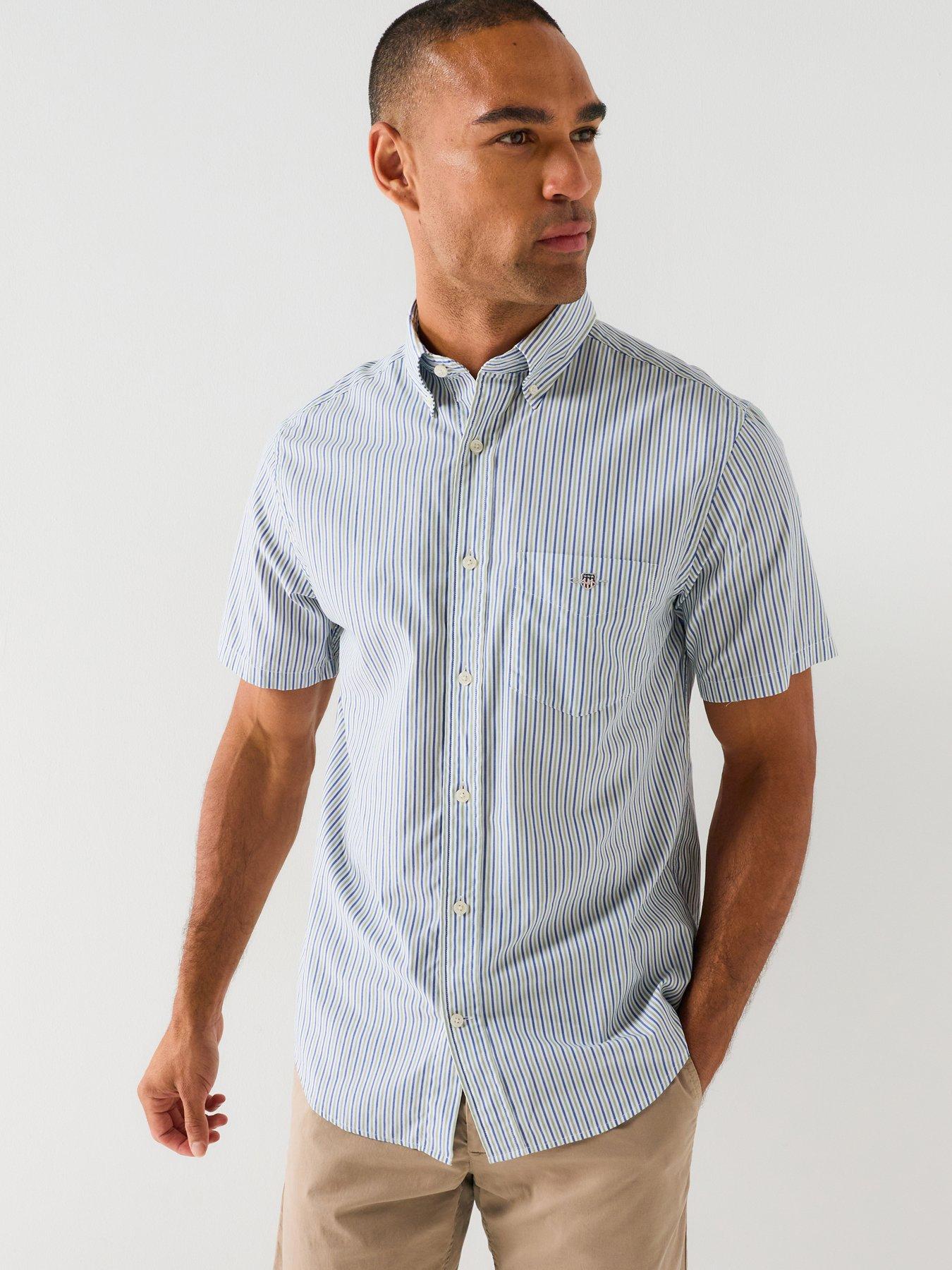 GANT Regulr Fit Poplin Striped Short Sleeve Shirt - Light Green