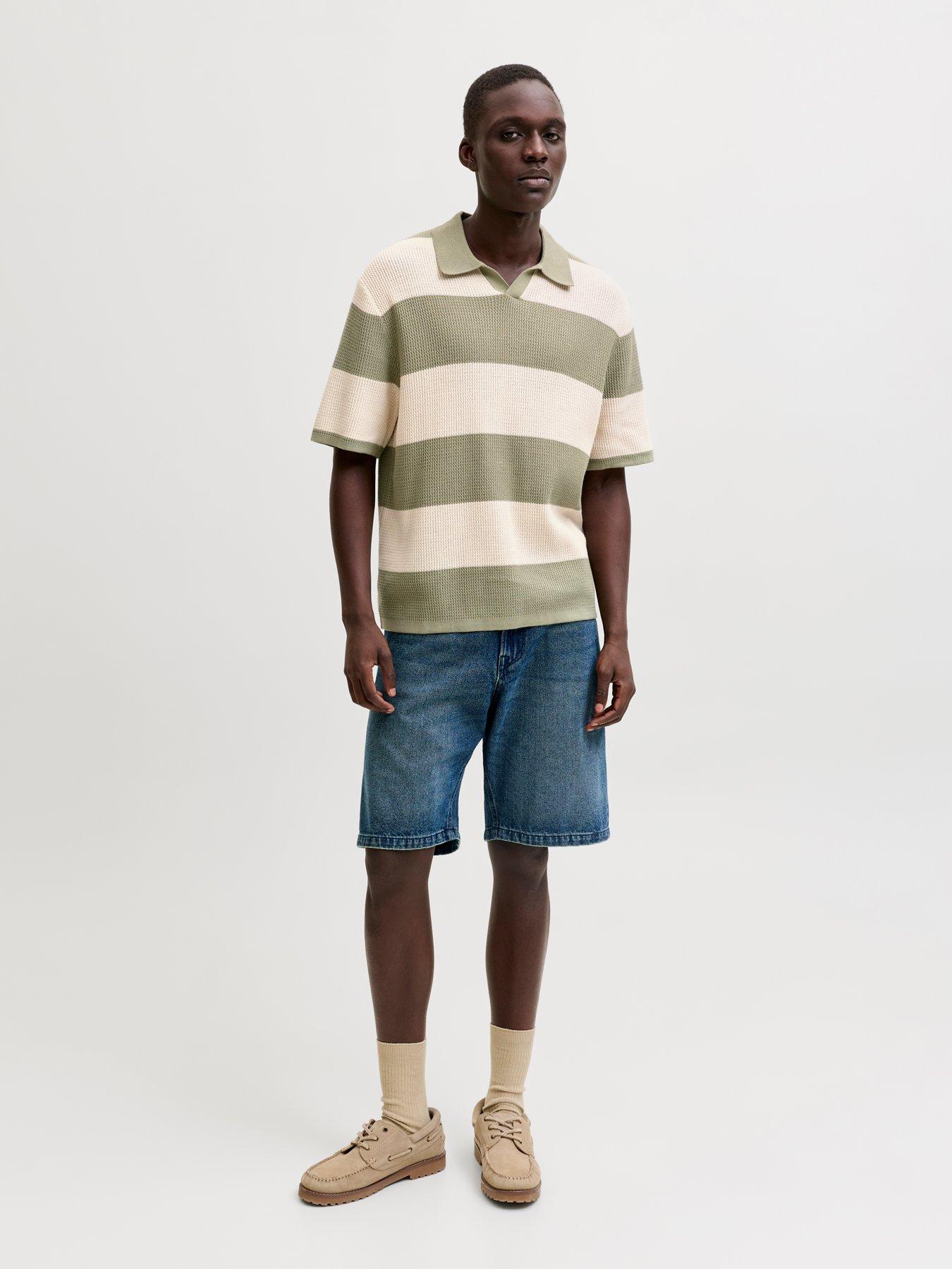 Image 3 of 7 of Jack & Jones Liam Stripe Split Neck Knitted Polo Shirt - Green