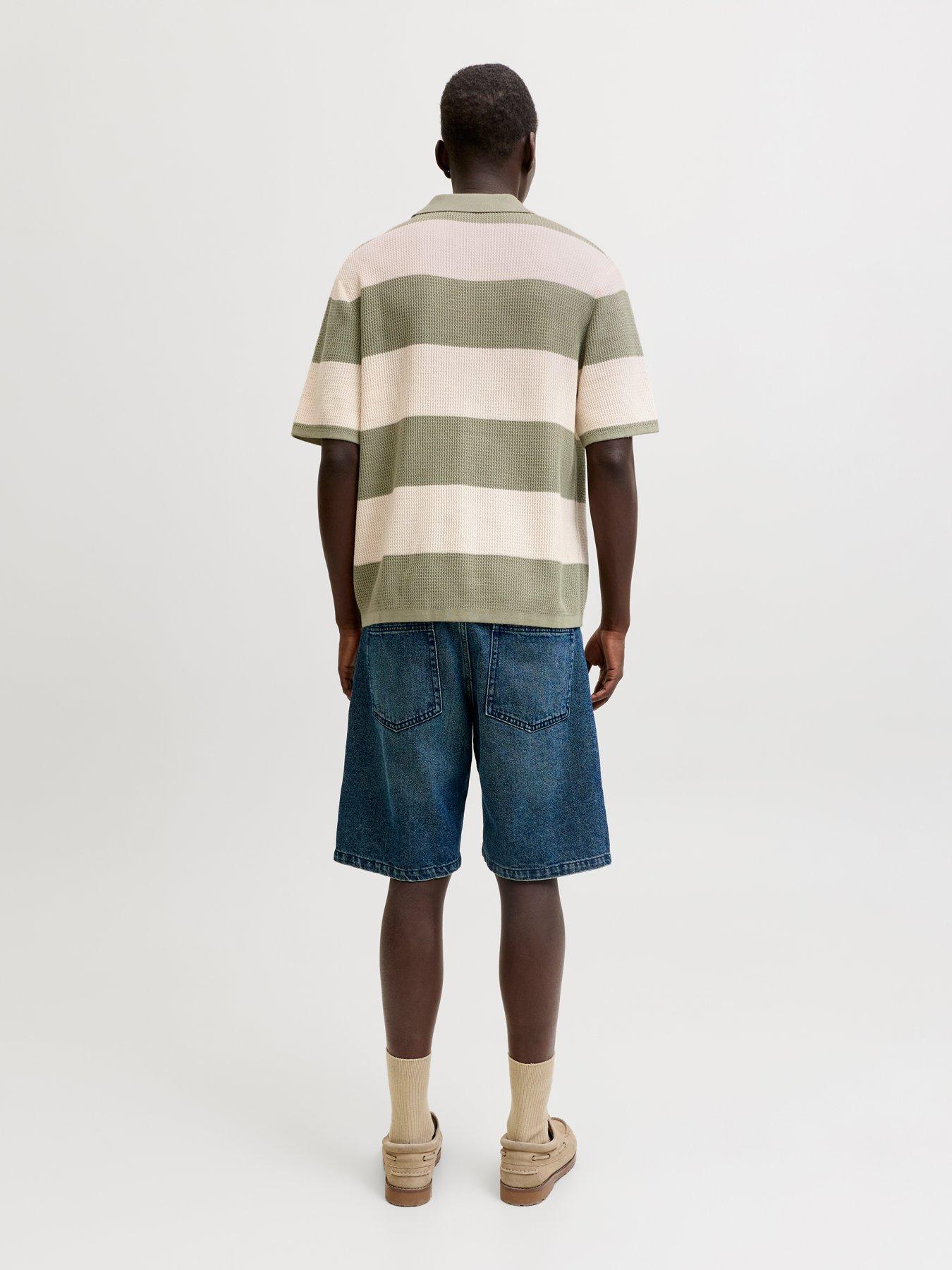 Image 4 of 7 of Jack & Jones Liam Stripe Split Neck Knitted Polo Shirt - Green