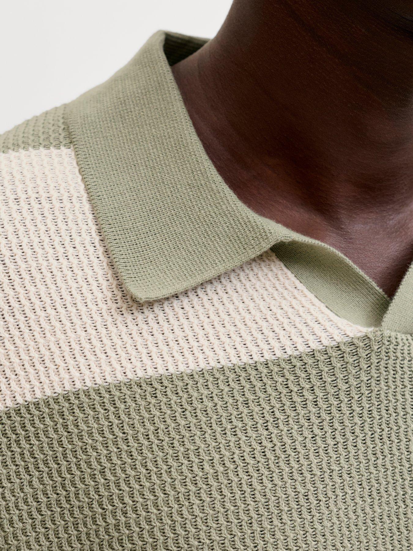 Image 5 of 7 of Jack & Jones Liam Stripe Split Neck Knitted Polo Shirt - Green