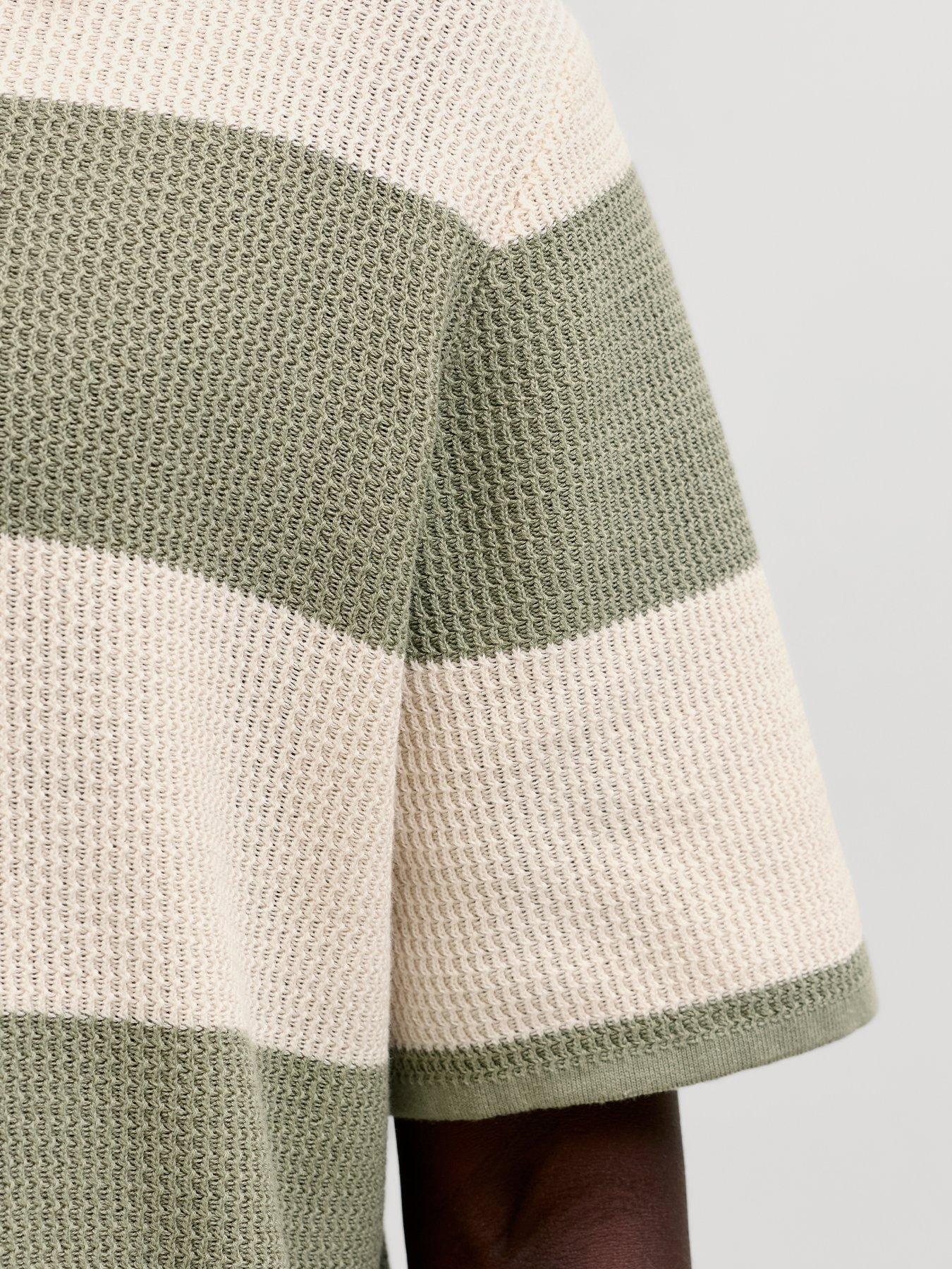 Image 6 of 7 of Jack & Jones Liam Stripe Split Neck Knitted Polo Shirt - Green