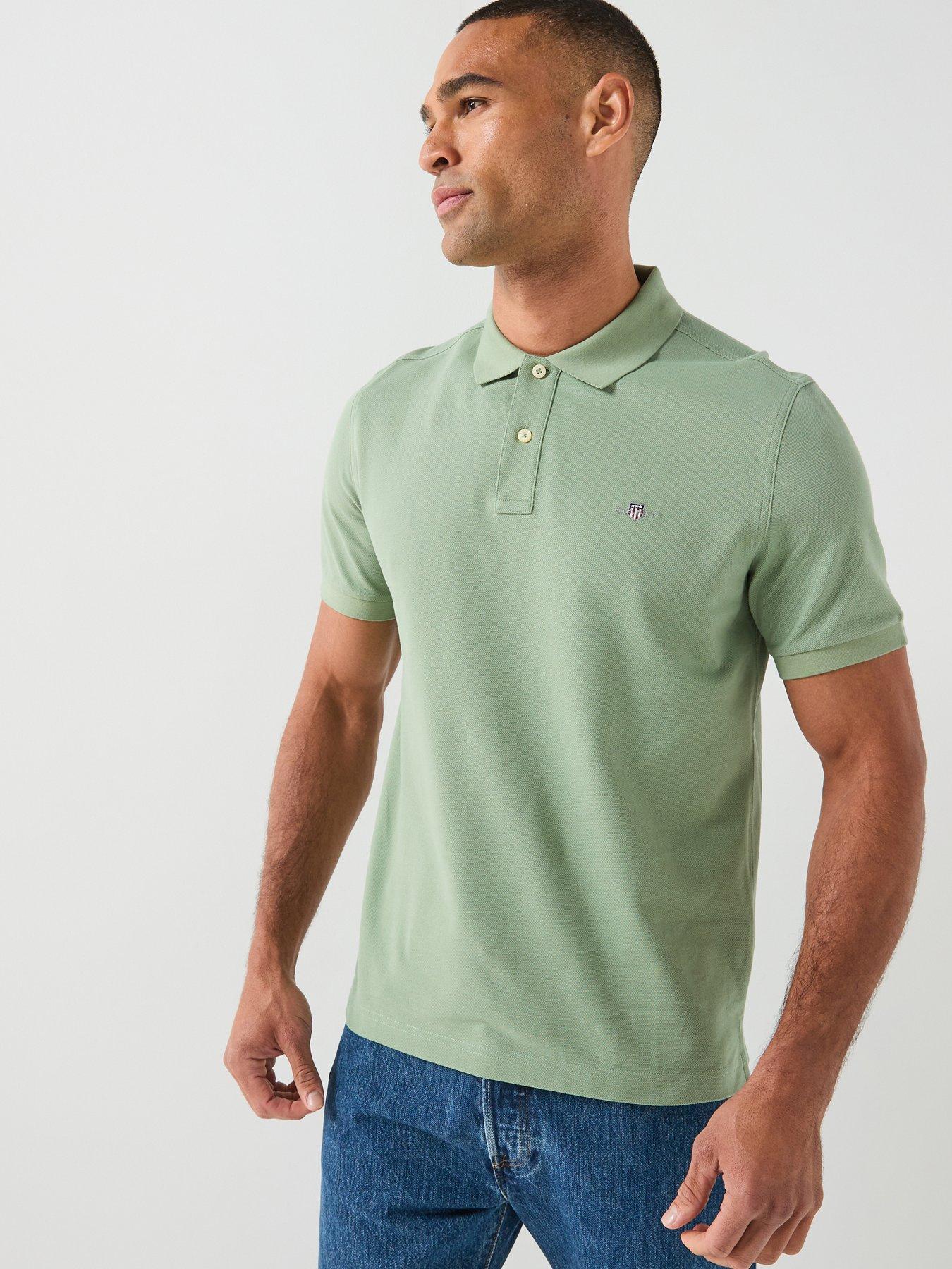 GANT Regular Fit Shield Short Sleeve Pique Polo Shirt, Light Green, Size S, Men