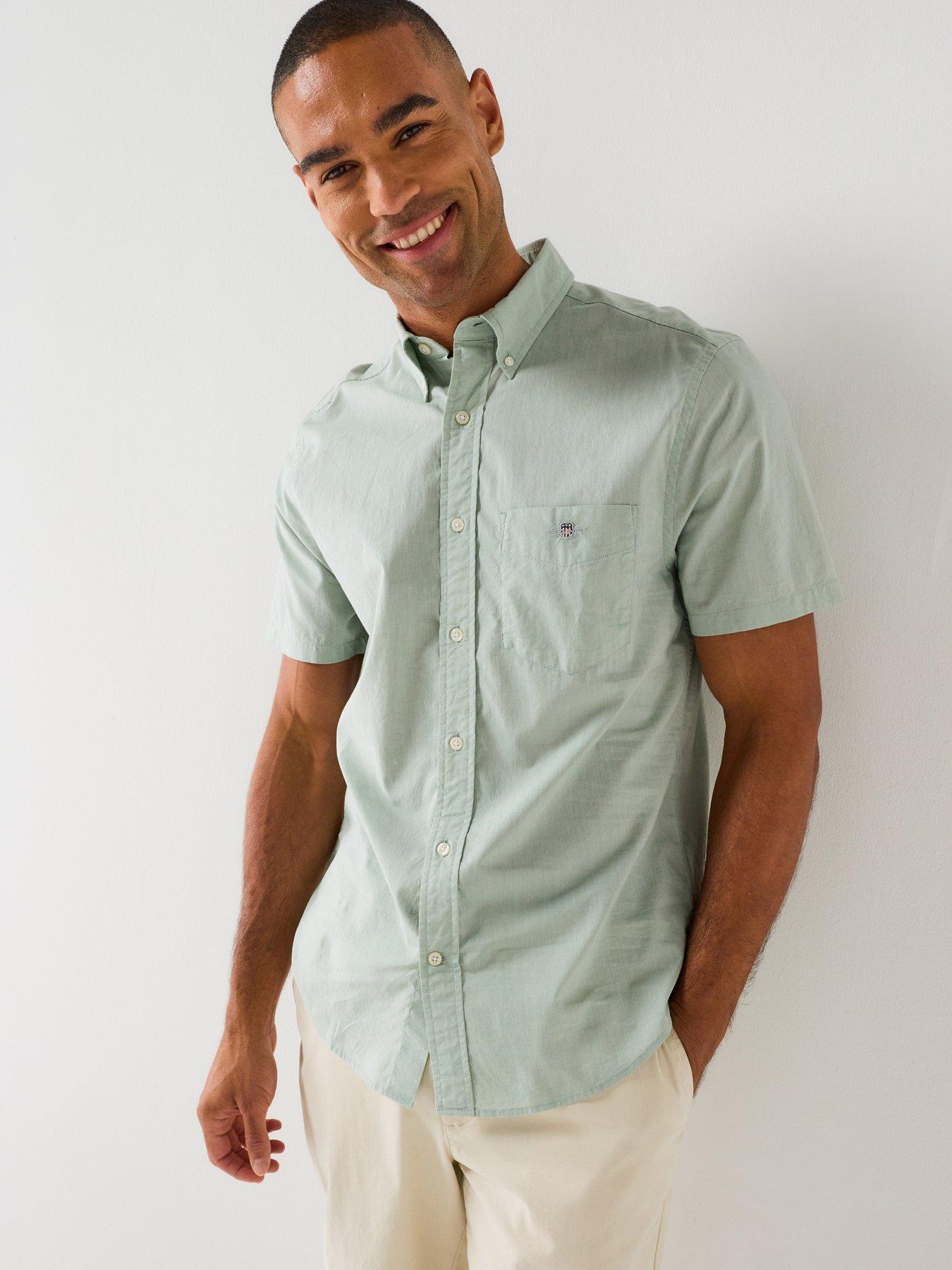 Image 1 of 5 of GANT Regular Fit Classic Poplin Short Sleeve Shirt - Light Green