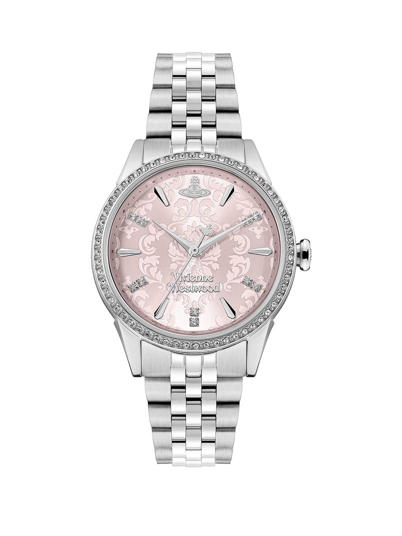 Vivienne Westwood Little Wallace Ladies Quartz Watch Pink Dial Silver Stainless Steel Case and Bracelet, Silver, Women