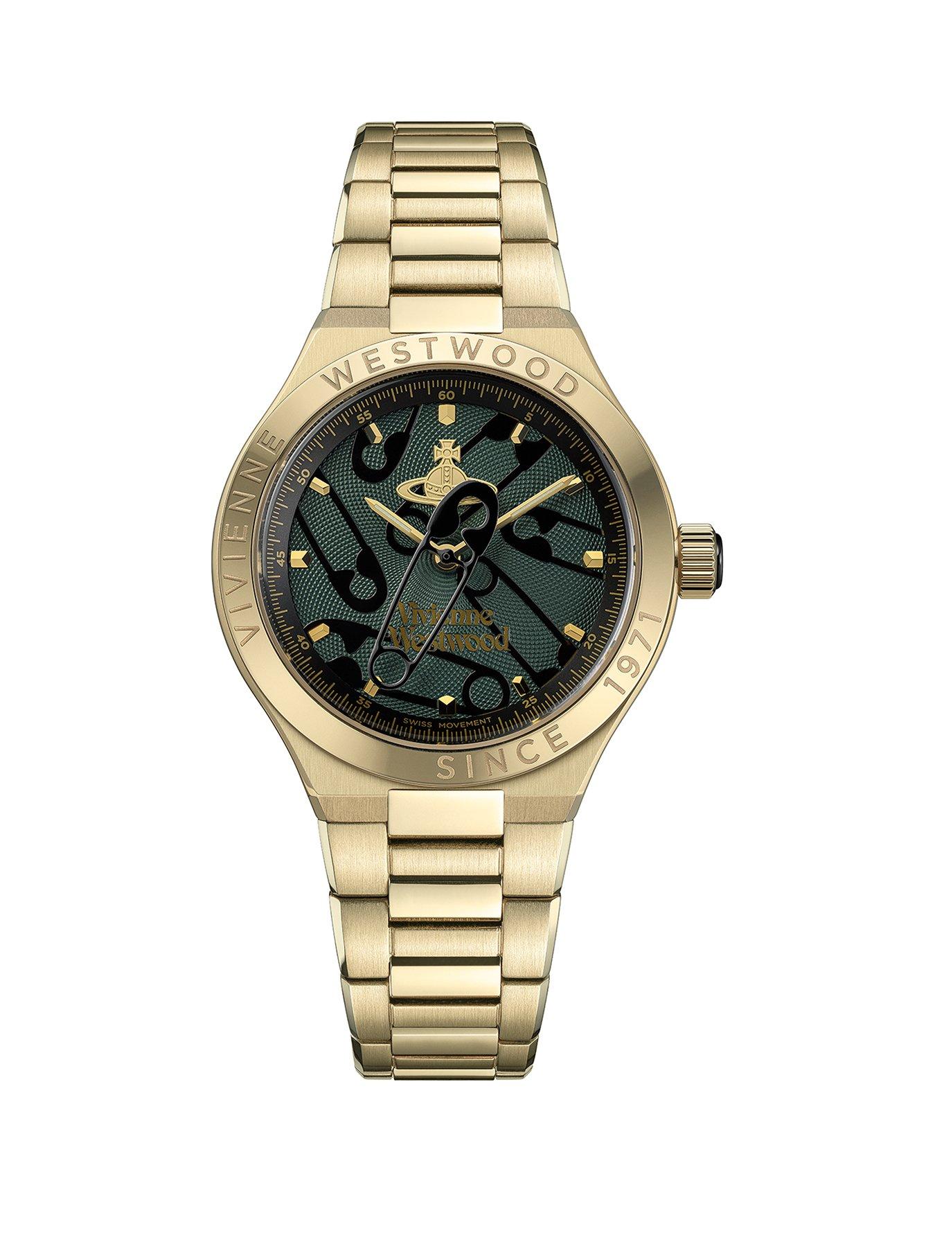 Vivienne Westwood Berwick Unisex Quartz Watch Green Dial, Gold Stainless Steel Case and Bracelet