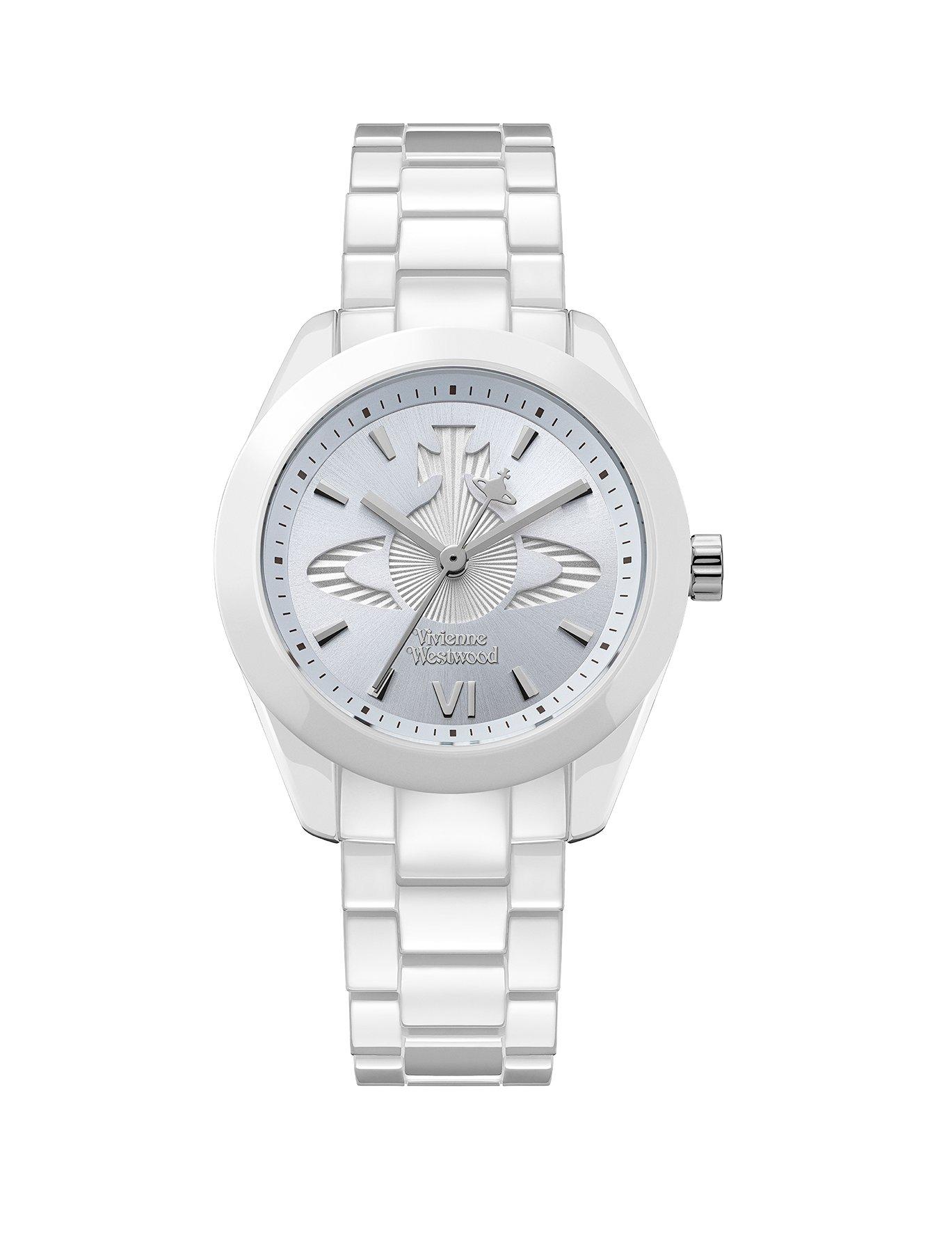 Vivienne Westwood Fenchurch Ceramica Ladies Quartz Watch Light Blue Dial White Ceramic Case and Bracelet