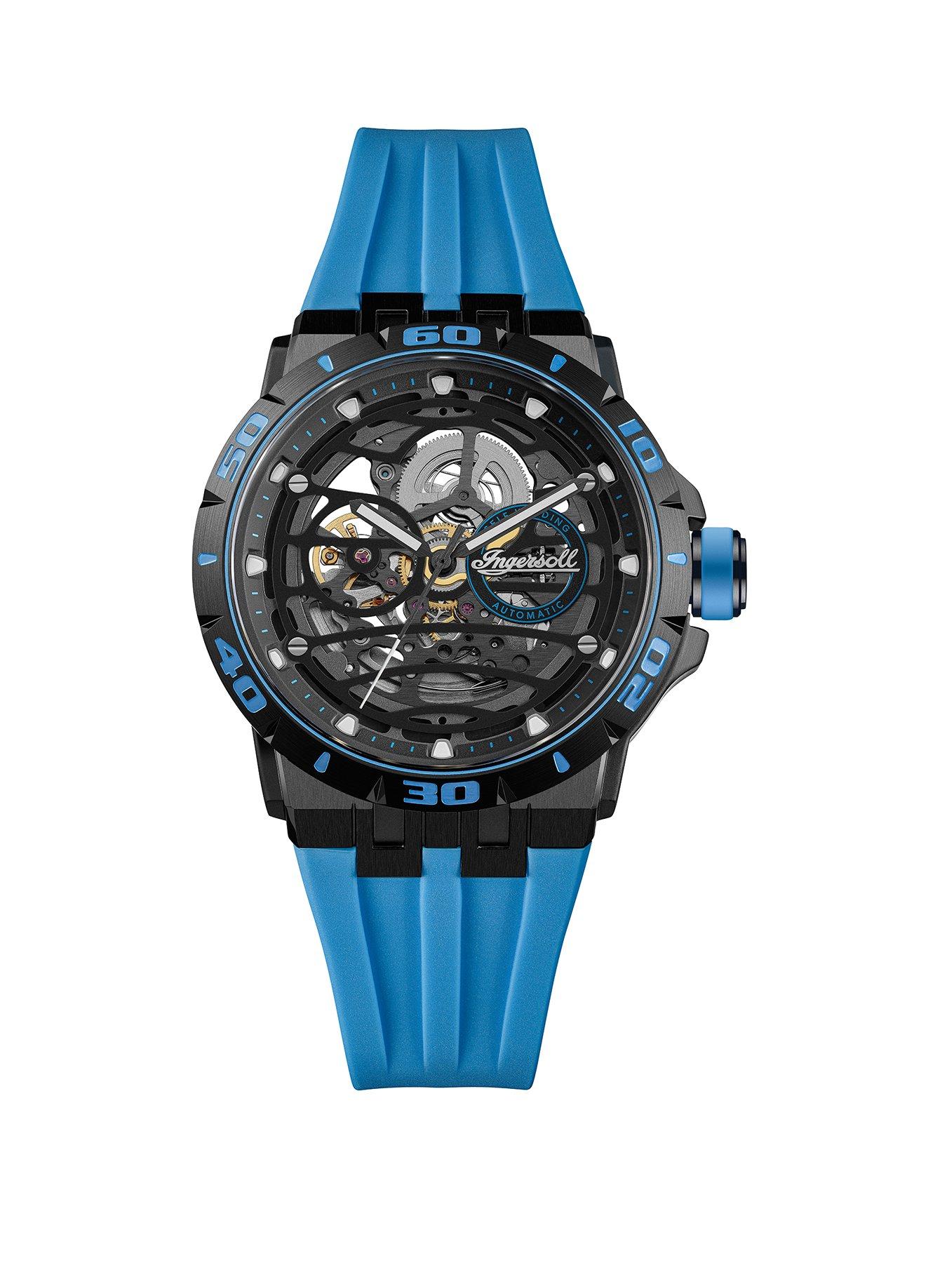 Ingersoll 1892 The Rigger Automatic Mens Watch with Black Dial and Blue PU Strap - I17901