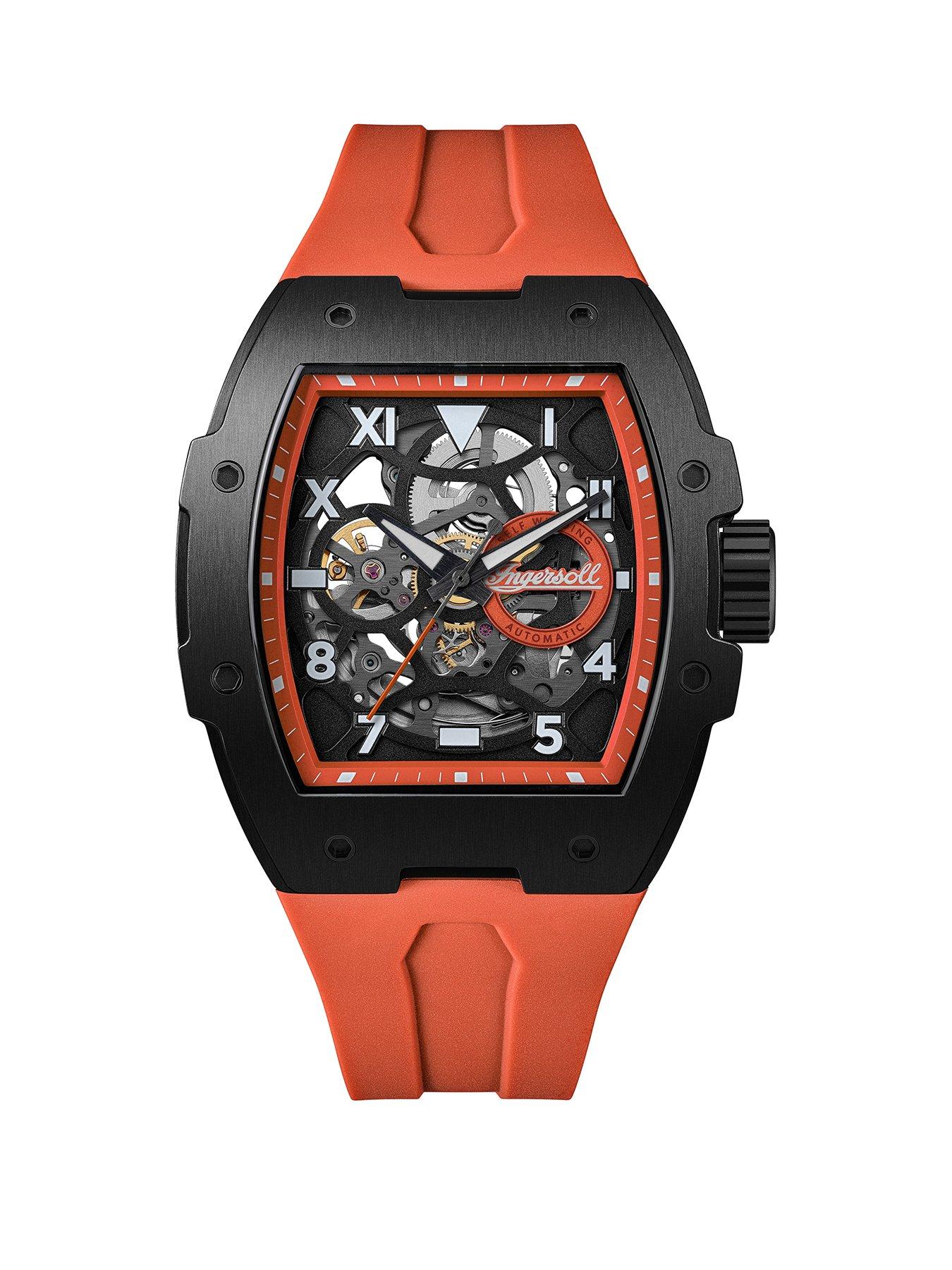 Ingersoll 1892 The Play Automatic Mens Watch with Black Dial and Orange PU Strap - I15304