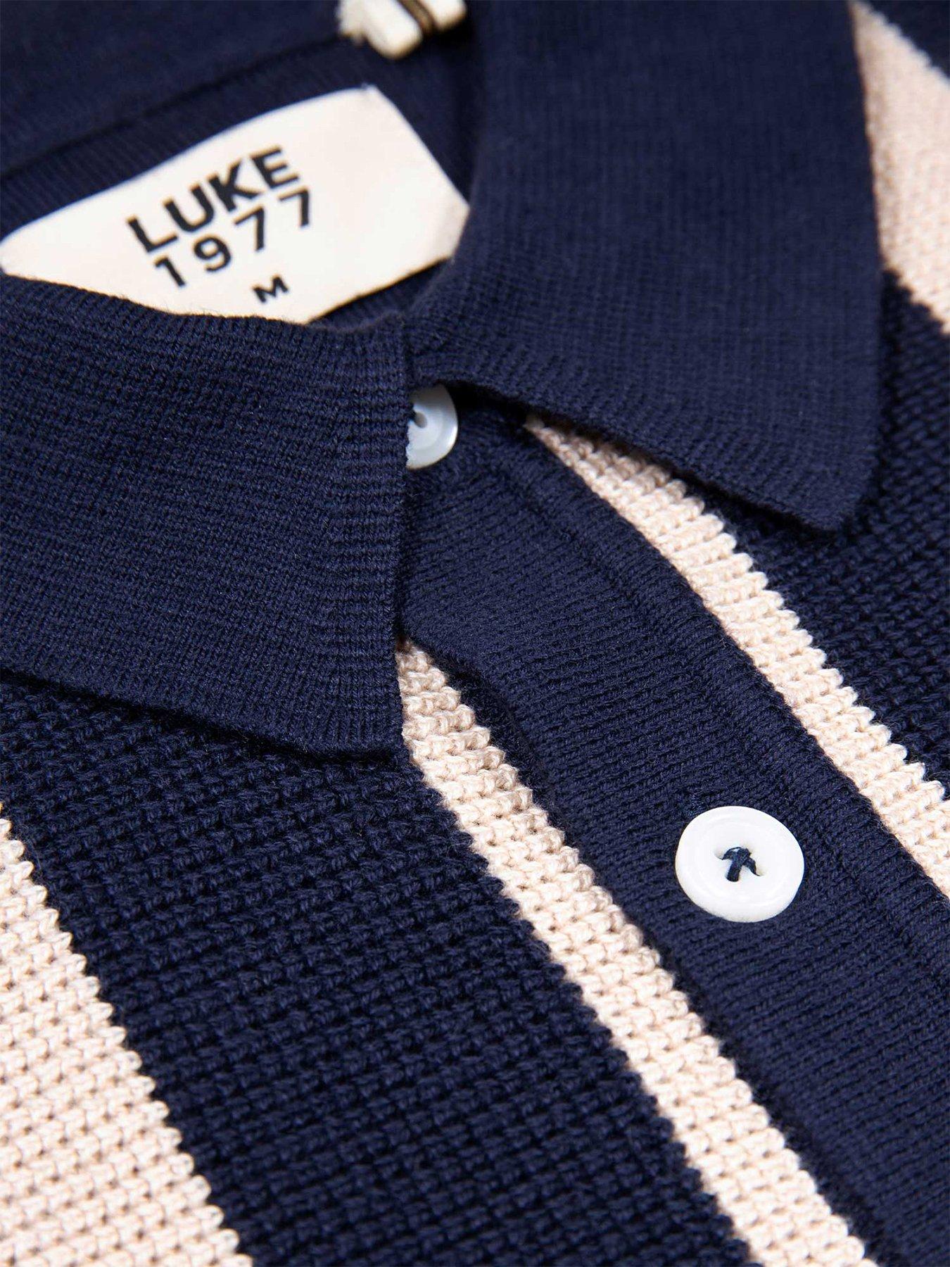 Image 6 of 6 of Luke 1977 Deck Knitted Short Sleeve Polo Shirt - Navy