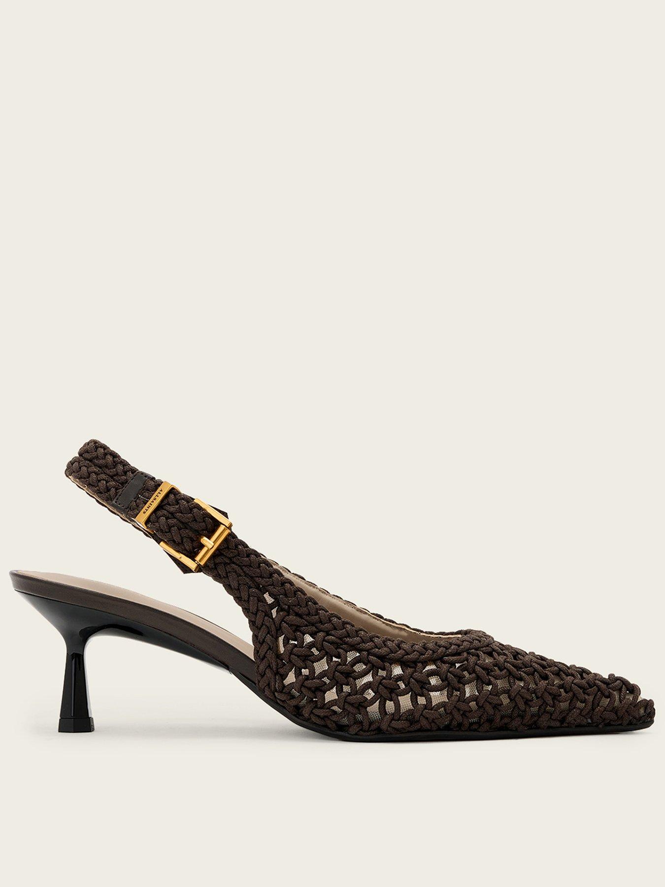 AllSaints Violet Woven Slingback Pointed Toe Mid Heels - Brown