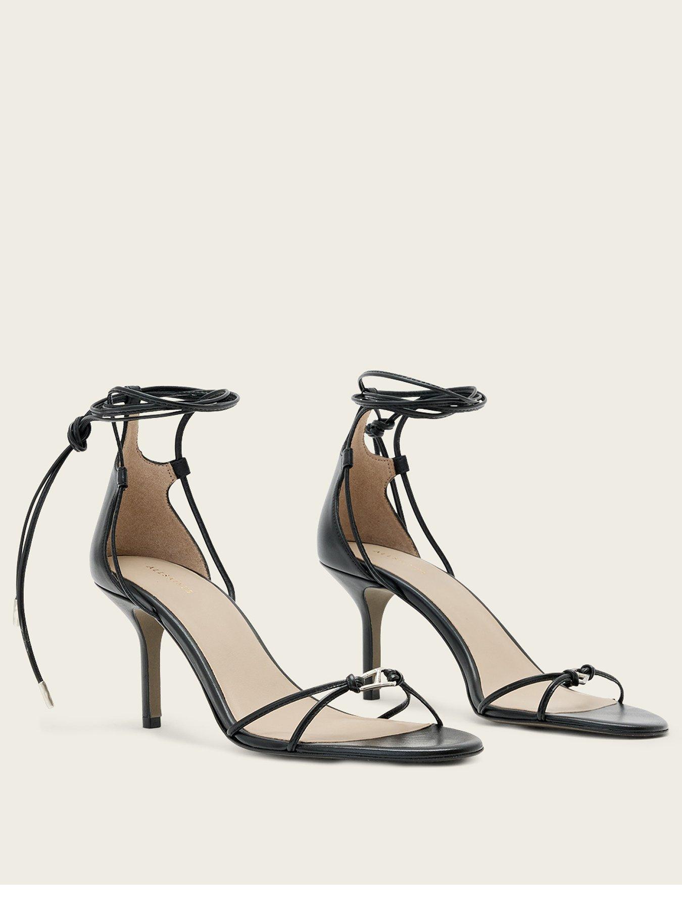 Image 3 of 5 of AllSaints Ali Leather Stilletto Sandals - Black