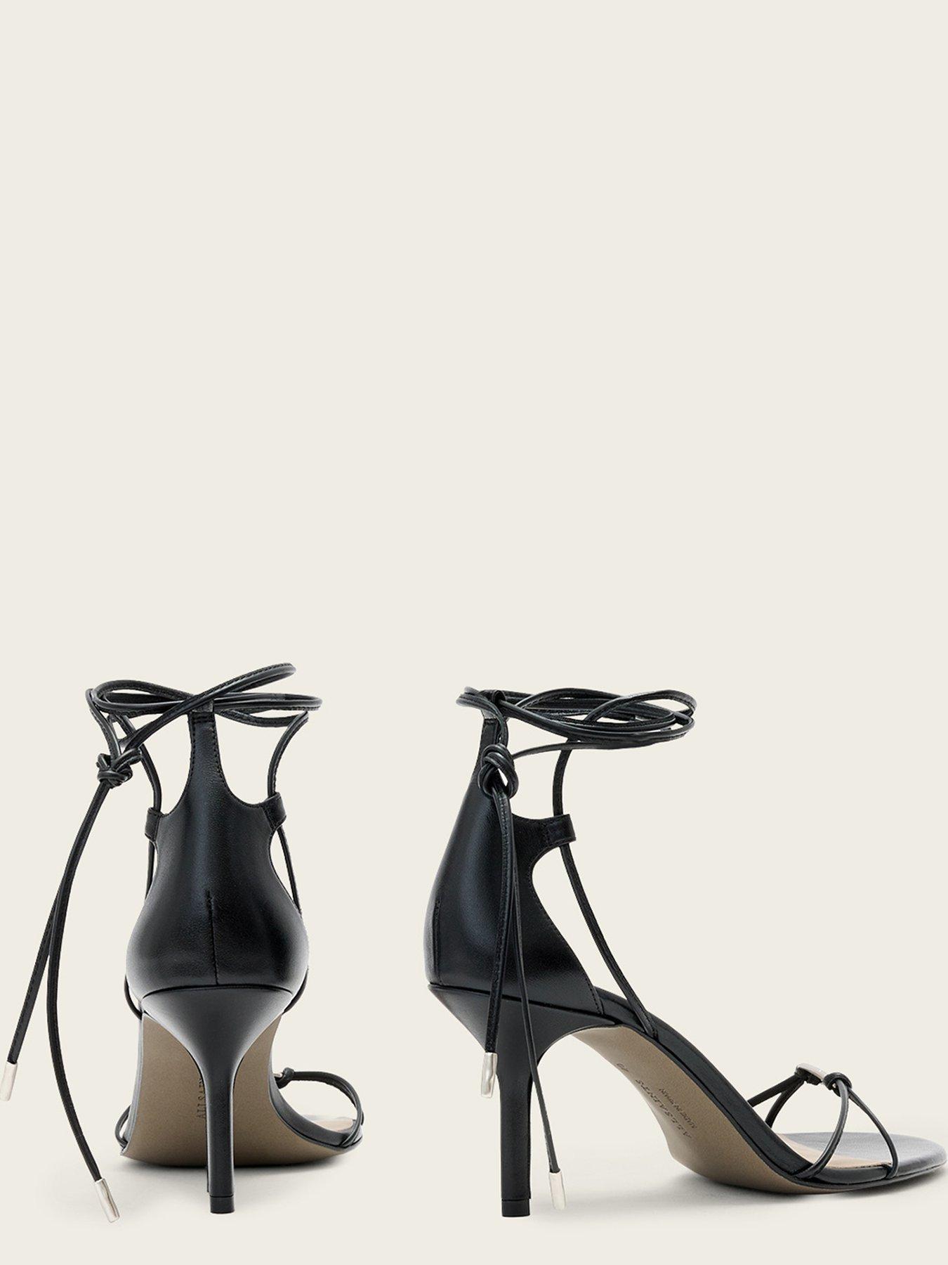 Image 5 of 5 of AllSaints Ali Leather Stilletto Sandals - Black