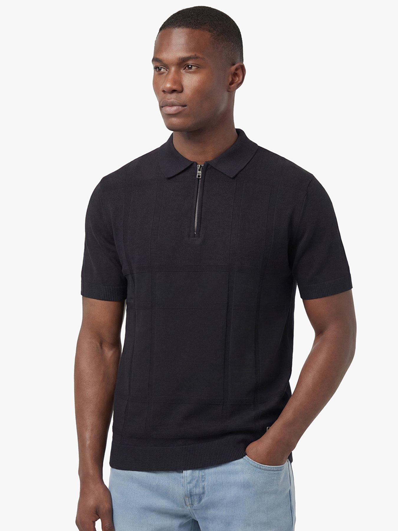 Luke 1977 Elgin Knitted Check Polo Shirt, Black, Size M, Men