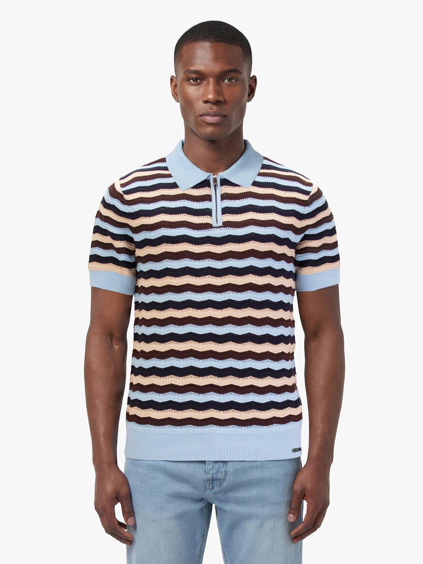Luke 1977 Maughold Zig Zag Knitted Polo Shirt, Blue, Size 3Xl, Men