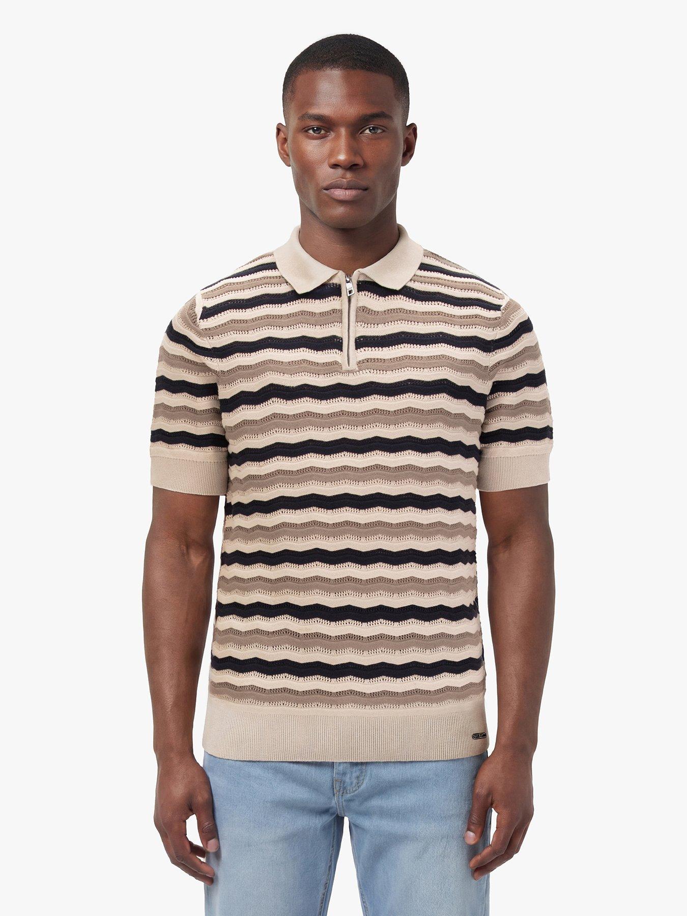 Luke 1977 Maughold Zig Zag Knitted Polo Shirt, Brown, Size L, Men