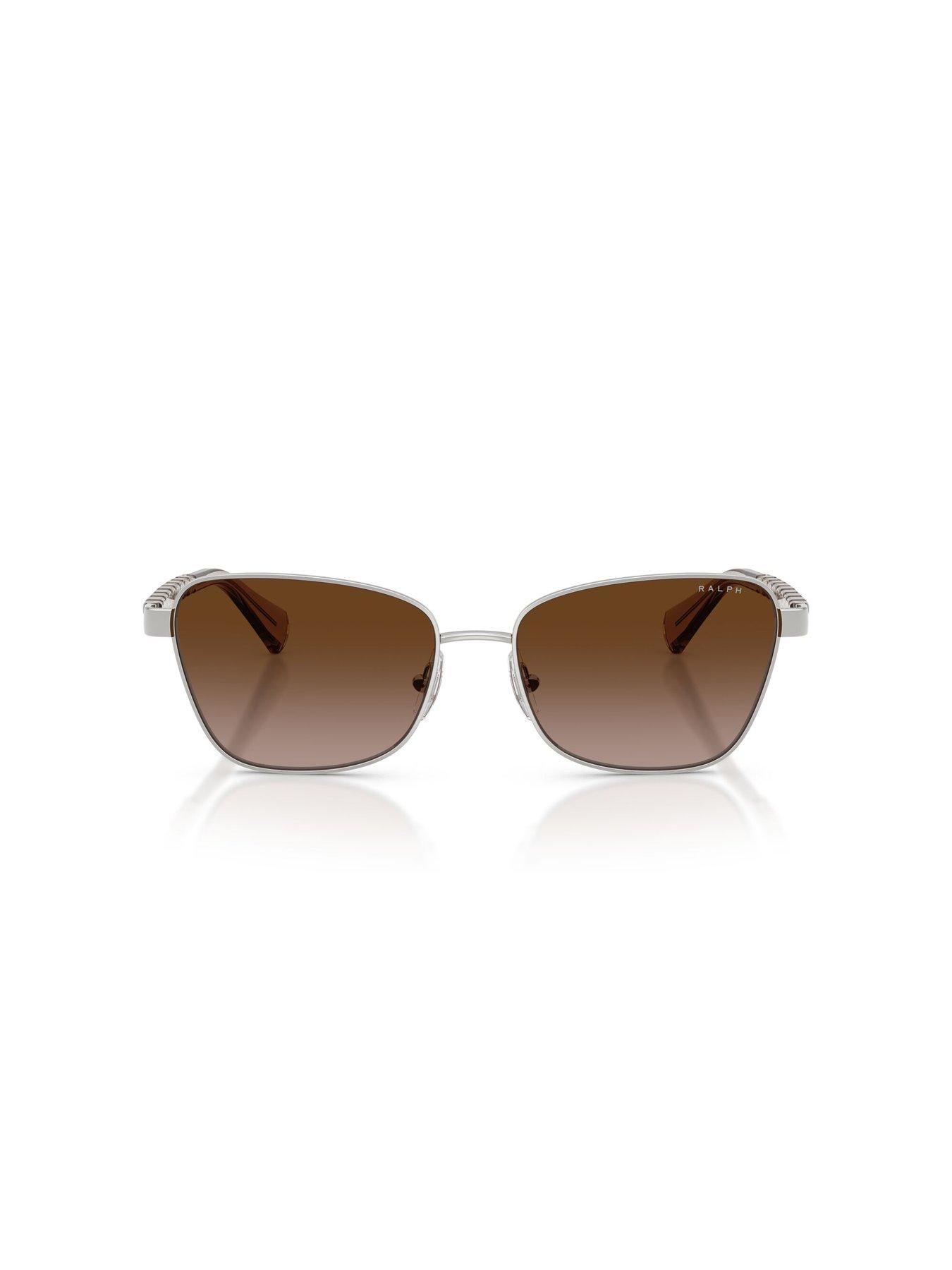Image 3 of 5 of Ralph Ralph 0ra4149 Irregular Sunglasses Shiny Silver Frame With Gradient Brown Lens