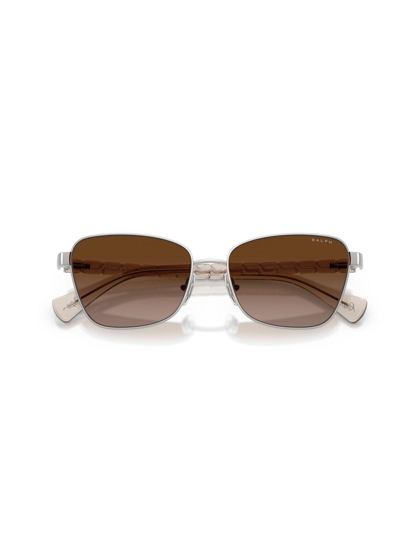 Image 4 of 5 of Ralph Ralph 0ra4149 Irregular Sunglasses Shiny Silver Frame With Gradient Brown Lens