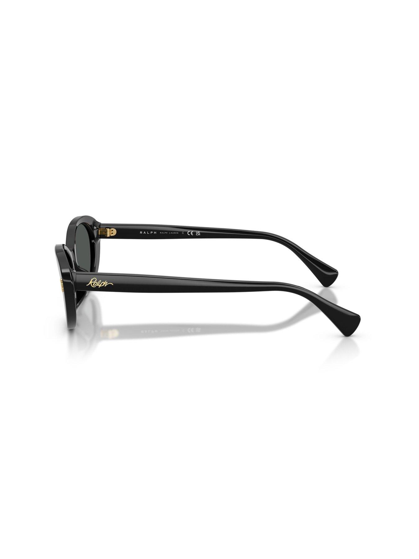 Image 2 of 5 of Ralph Ralph 0ra5350u Oval Sunglasses Shiny Black Frame With Grey Lens