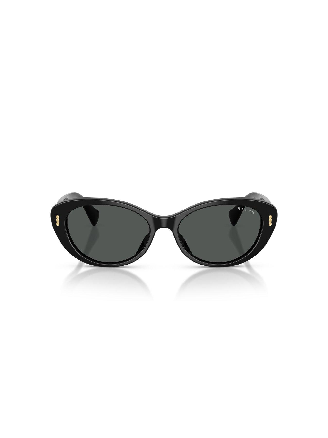 Image 3 of 5 of Ralph Ralph 0ra5350u Oval Sunglasses Shiny Black Frame With Grey Lens