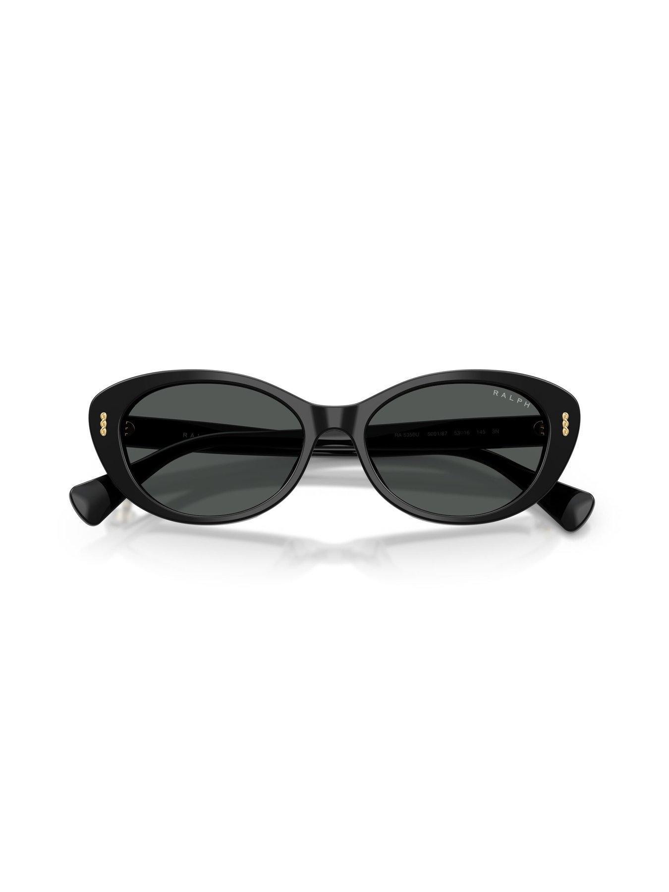 Image 4 of 5 of Ralph Ralph 0ra5350u Oval Sunglasses Shiny Black Frame With Grey Lens