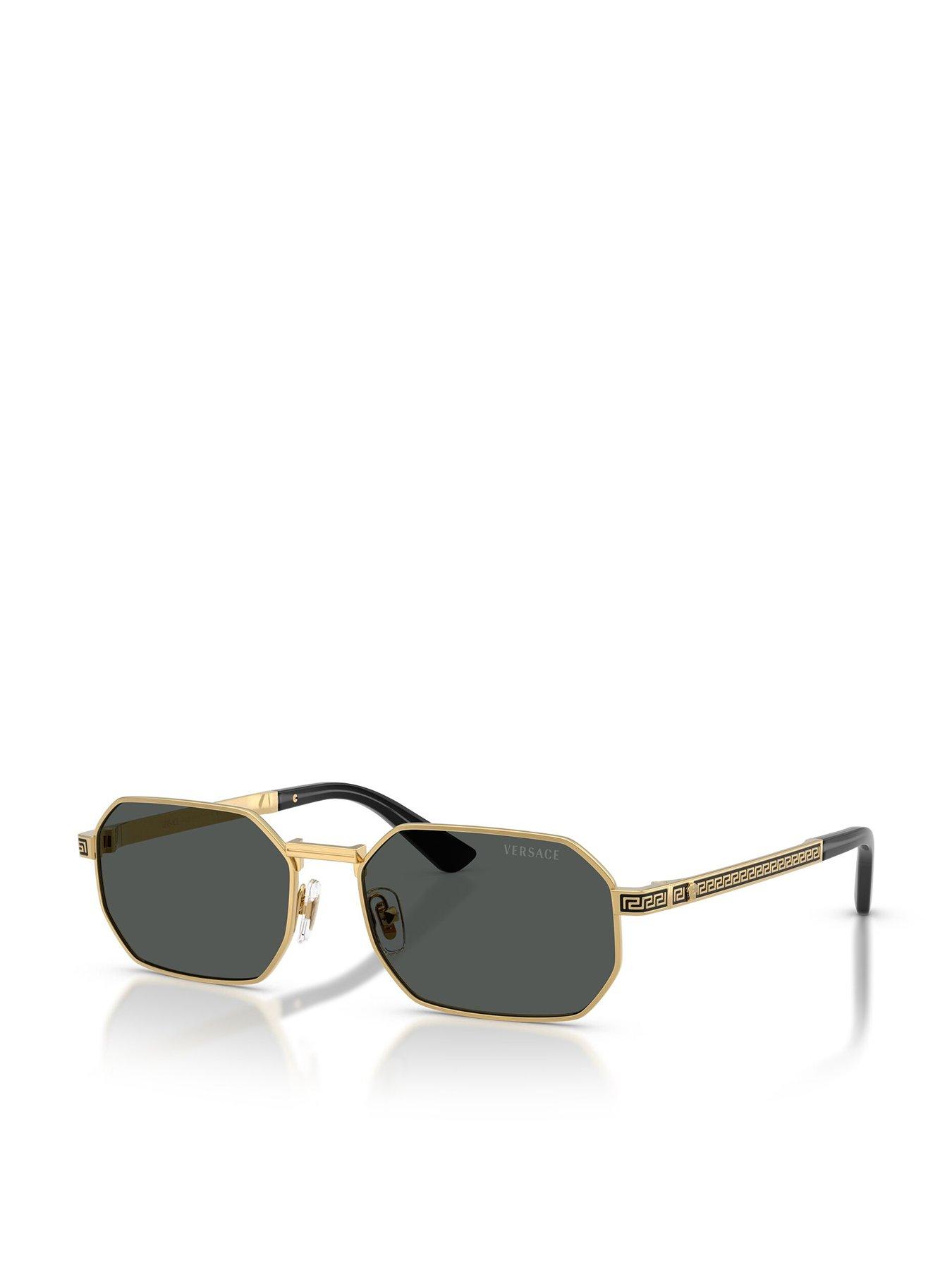 VERSACE 0ve2297 Rectangle Sunglasses Gold Frame With Dark Grey Lens