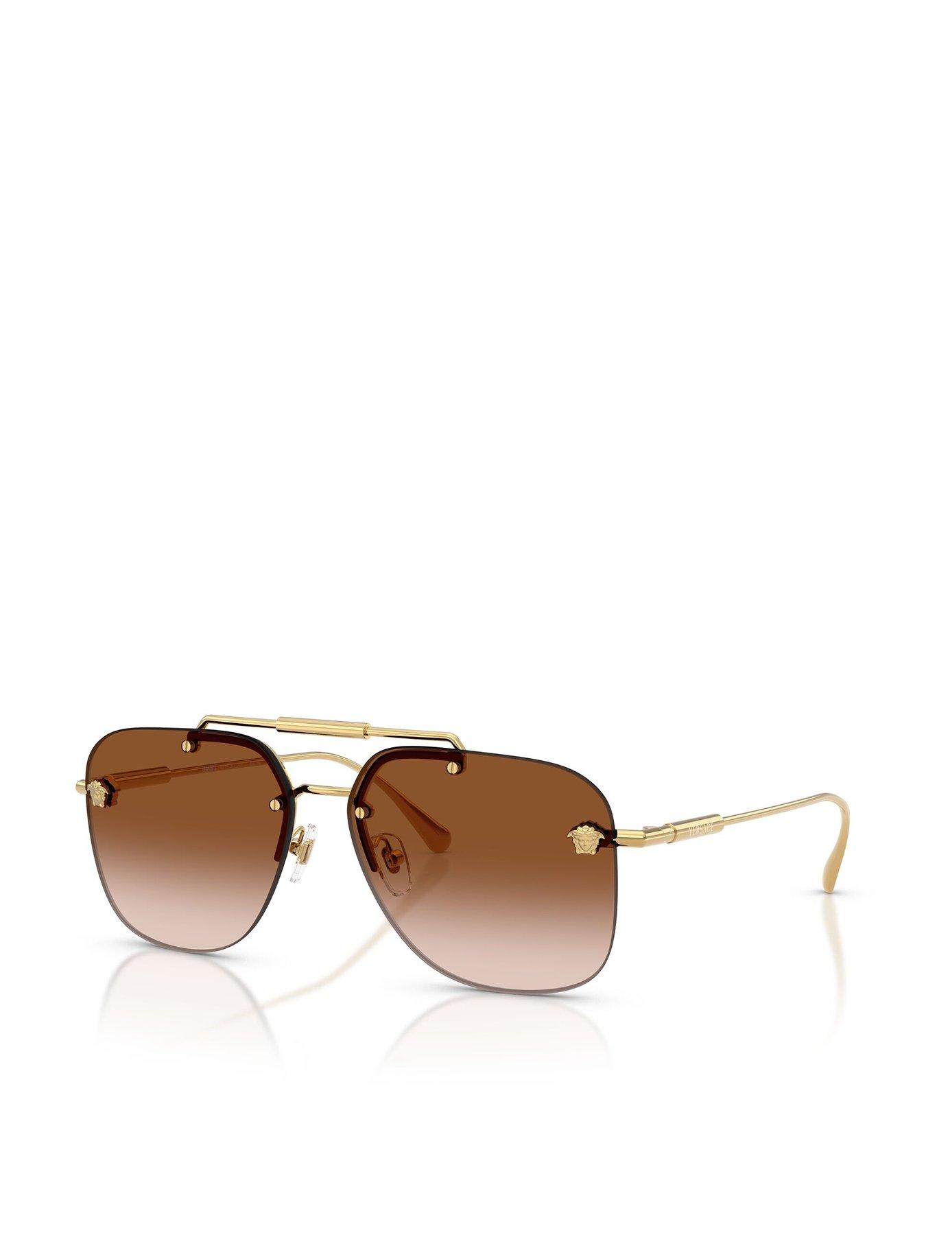 VERSACE Black Gold Frame Aviators With Brown Lens