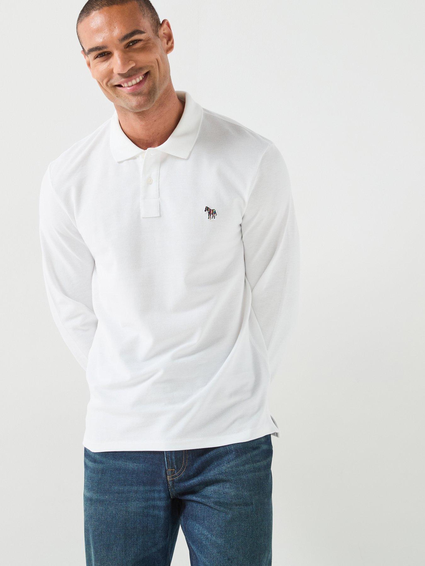 Image 1 of 6 of PS PAUL SMITH Regular Fit Long Sleeve Zebra Polo Shirt - White