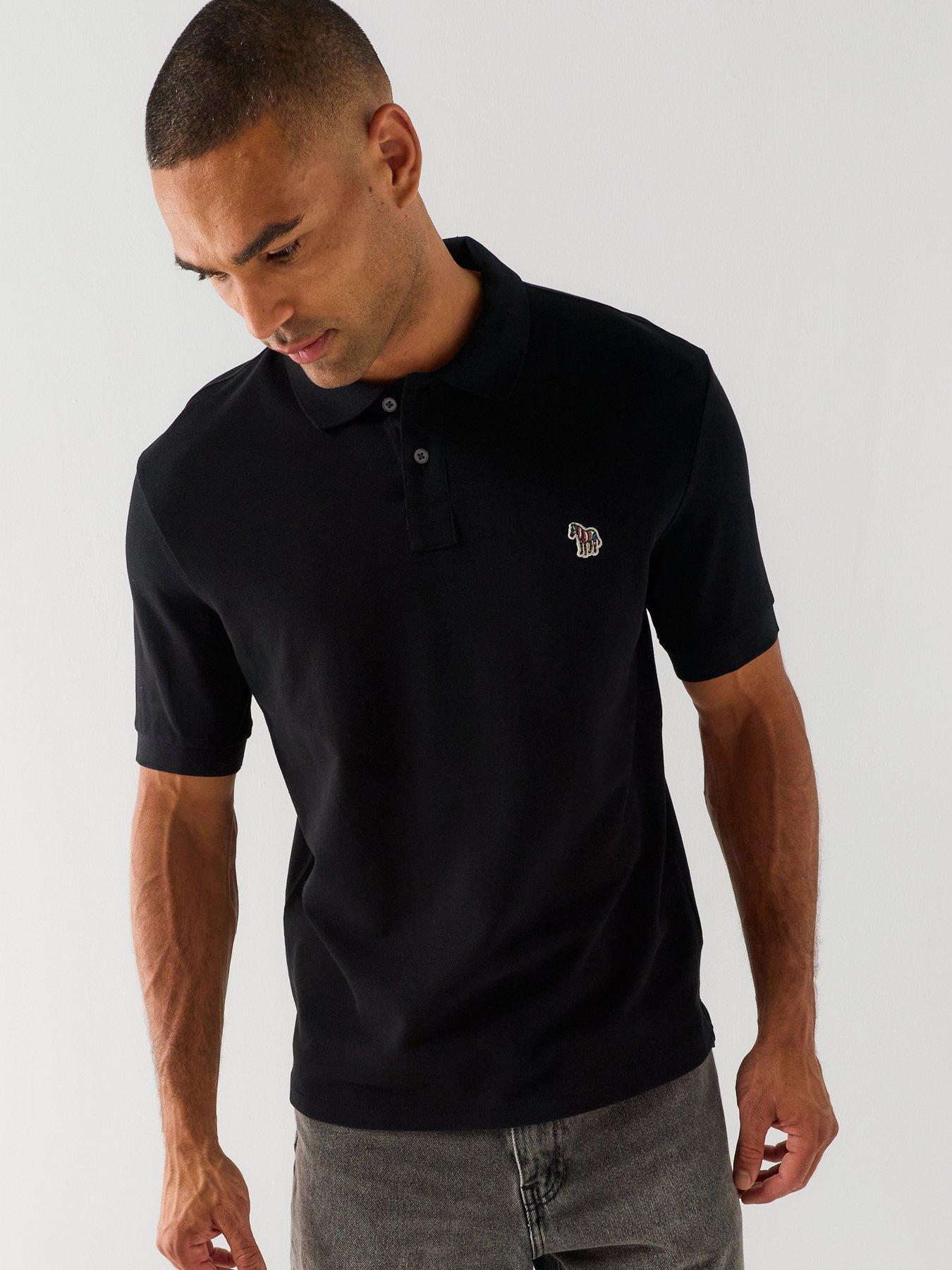 PS PAUL SMITH Men's Regular Fit Polo Shirt with Zebra Logo, Black, Size Xl, Men