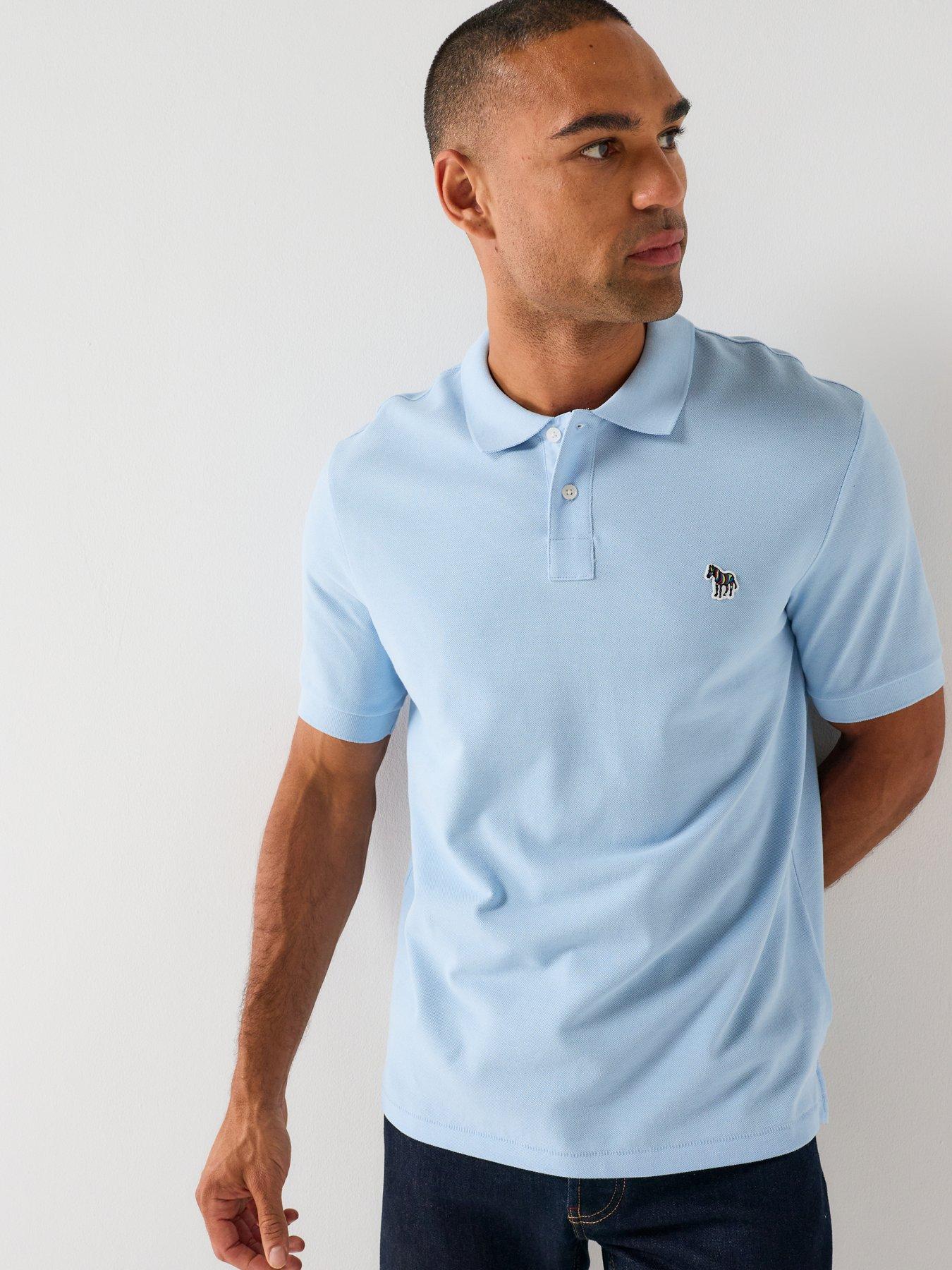 PS PAUL SMITH Men's Regular Fit Polo Shirt with Zebra Logo, Blue, Size L, Men
